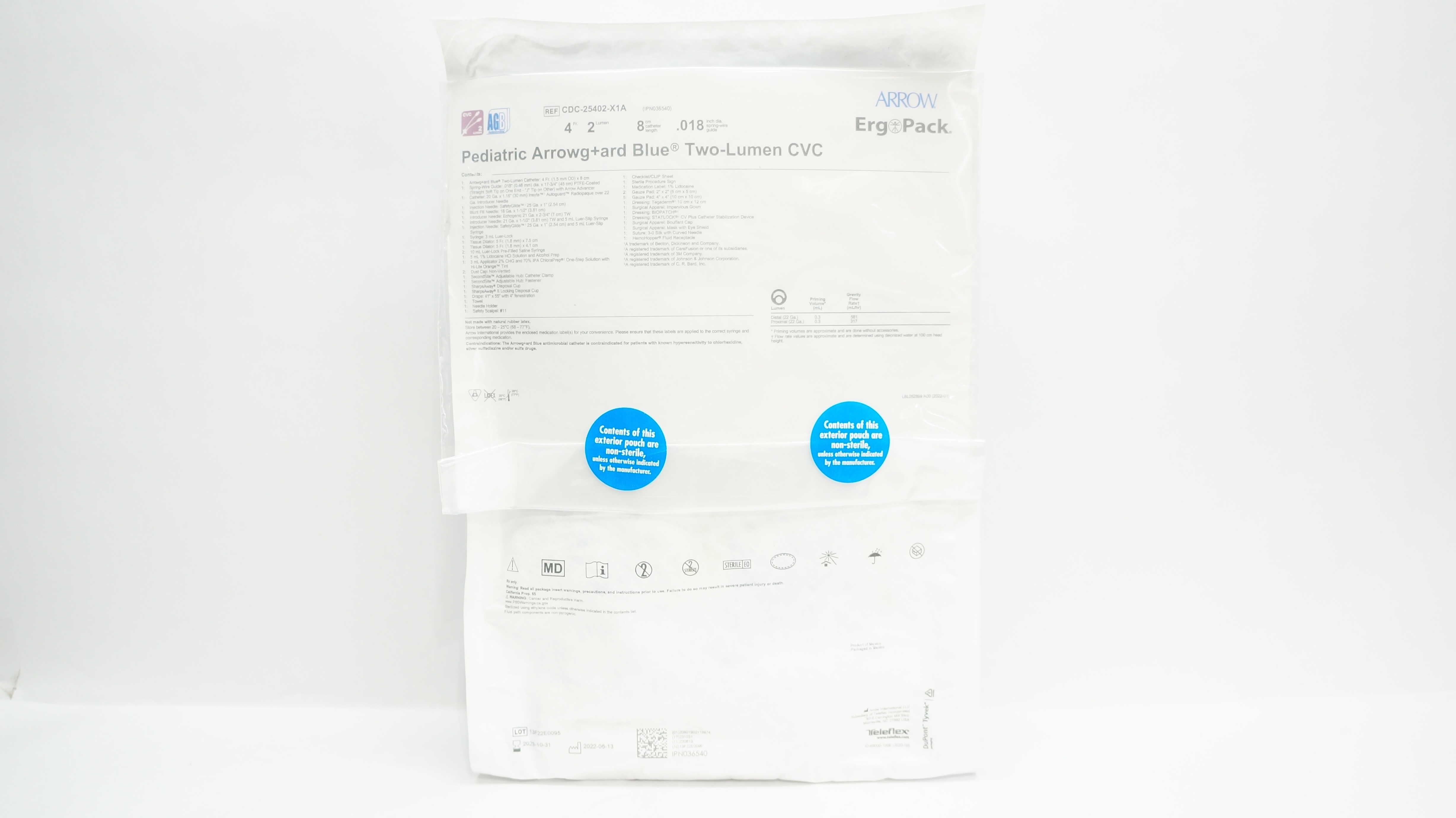 Arrow CDC-25402-X1A AGB Pediatric Two-Lumen CVC Kit 4Fr. x 8cm x .018inch