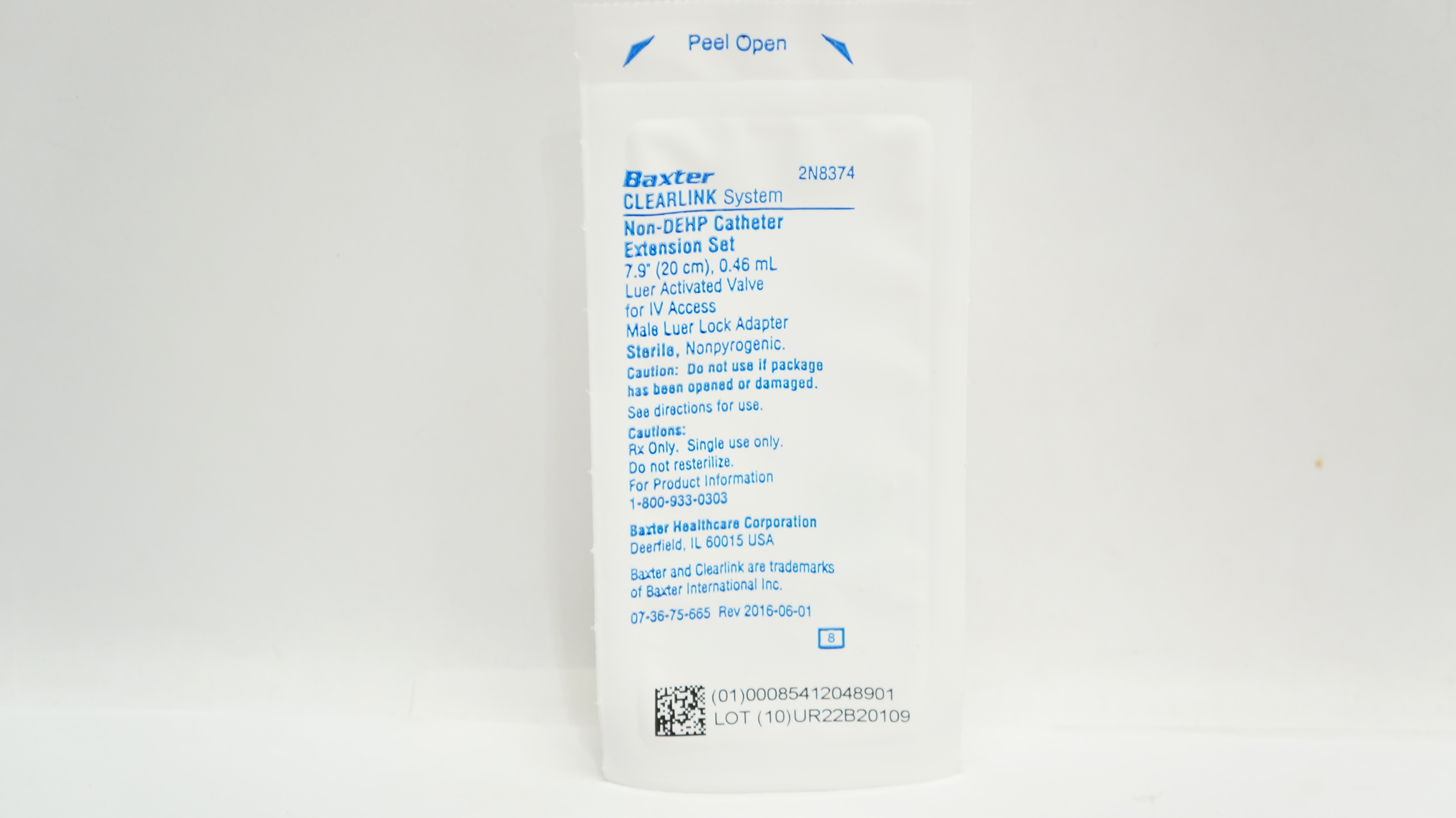 Baxter 2N8374 CLEARLINK System Non-DEHP Cath. Extension Set  7.9In x 0.46mL