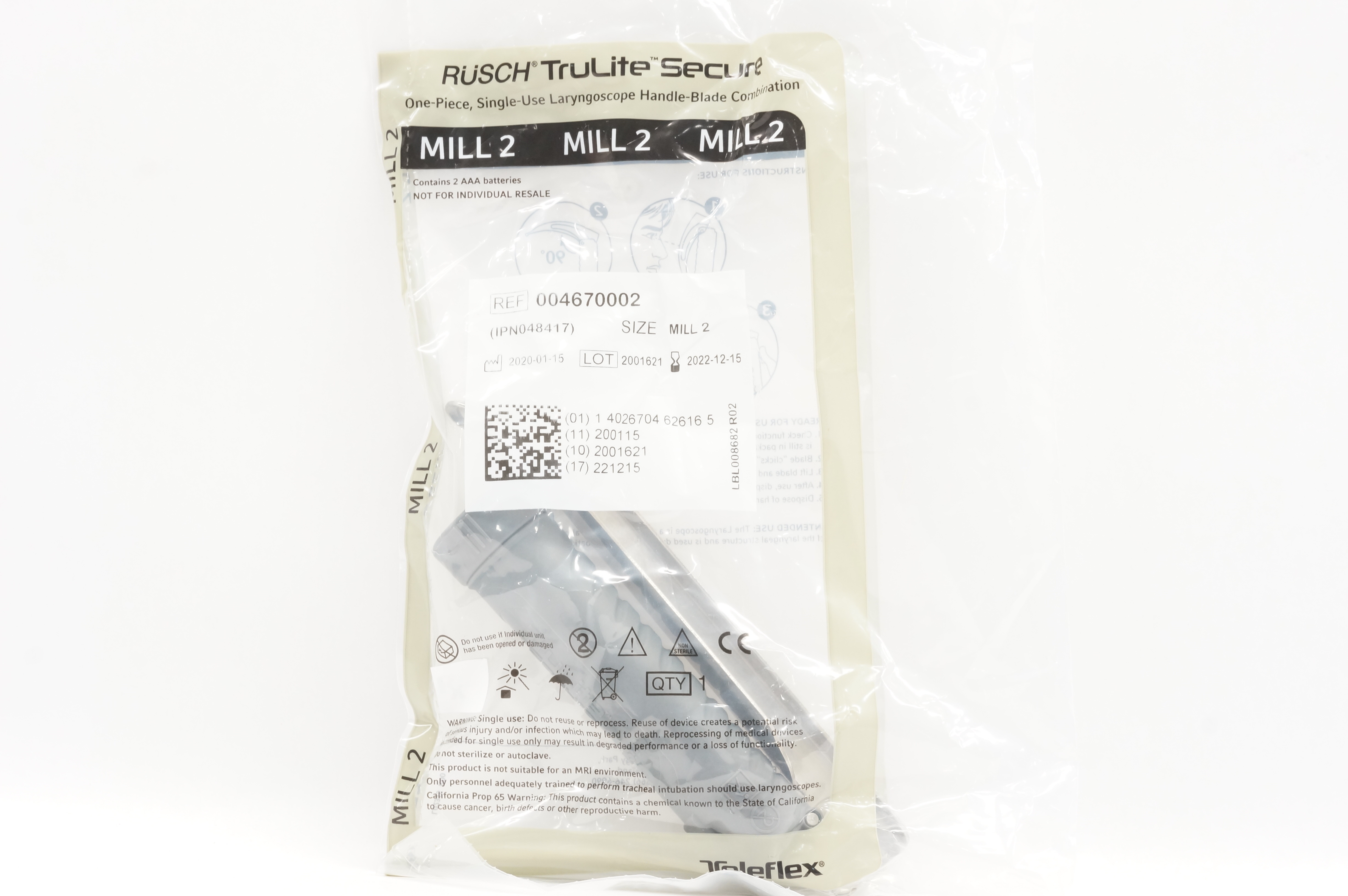 Teleflex 004670002 Rusch Secure Laryngoscope Handle-Blade Combination MILL 2