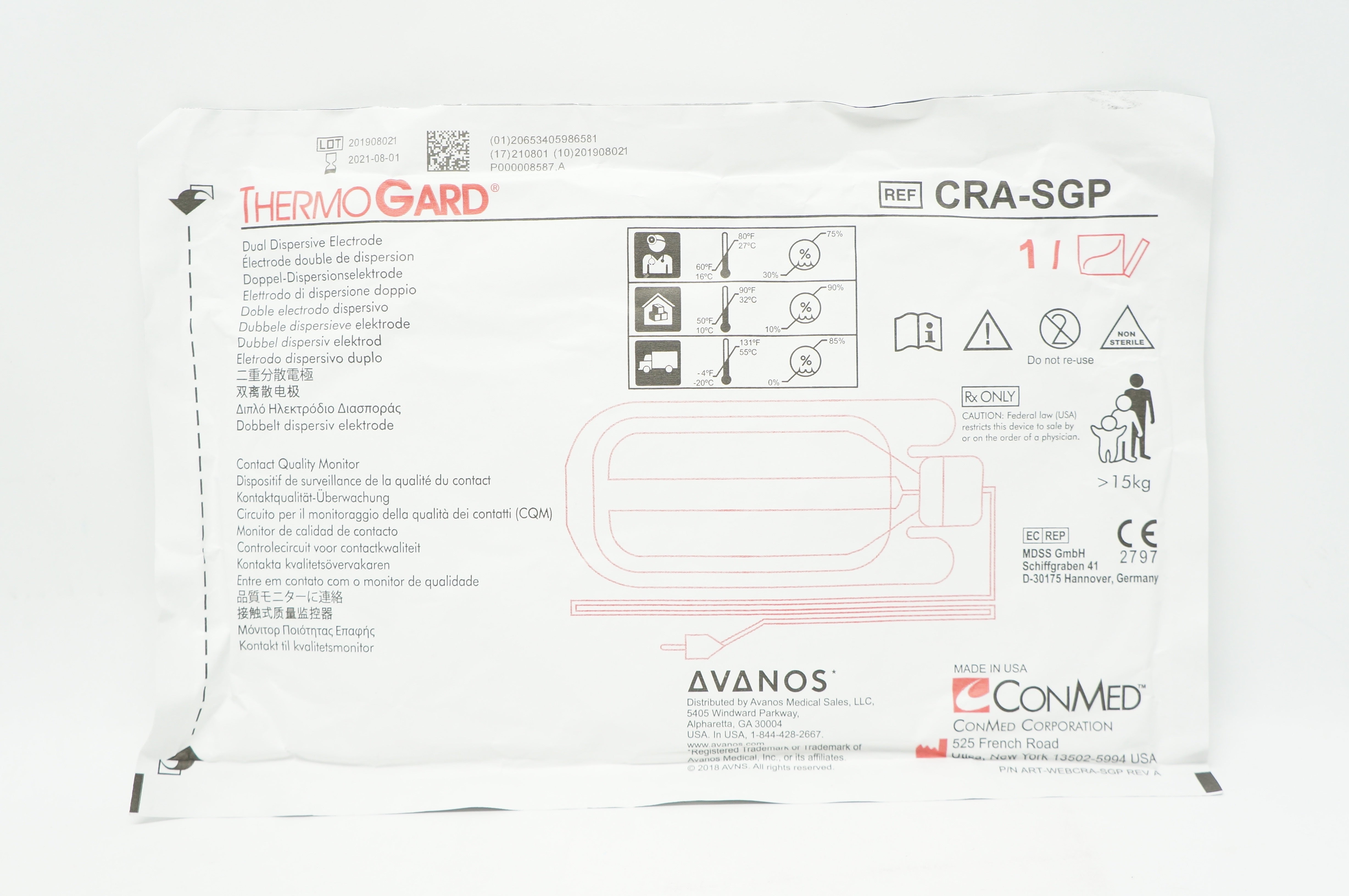 Conmed CRA-SGP ThermoGard Dual Dispersive Electrode, Contact Quality Monitor (x)