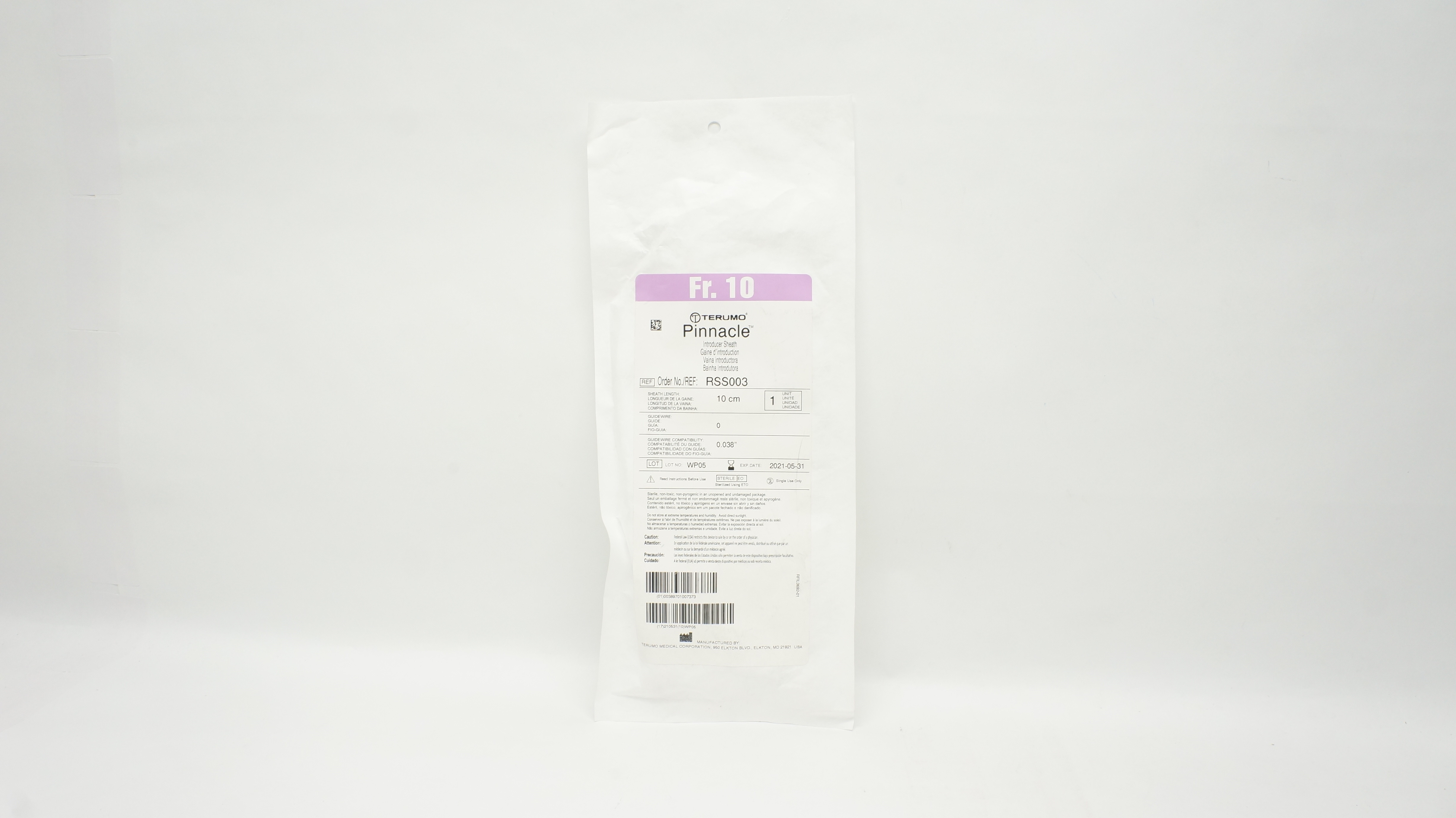 Terumo RSS003 Pinnacle Introducer Sheath 10Fr x 0.038inch x 10cm (x)
