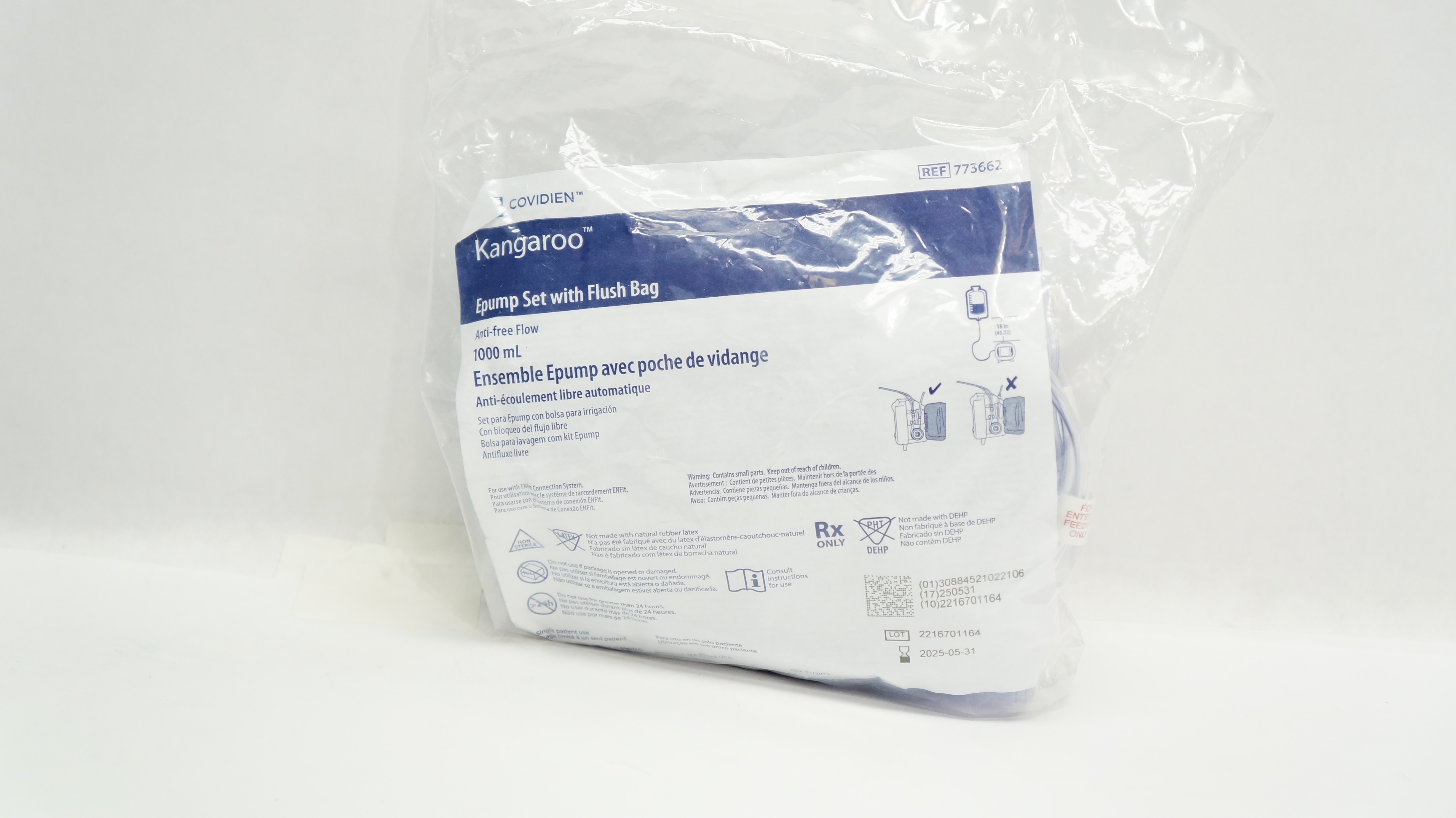 Covidien 773662 Kangaroo Epump Set with Flush Bag Anti-Free Flow 1000mL
