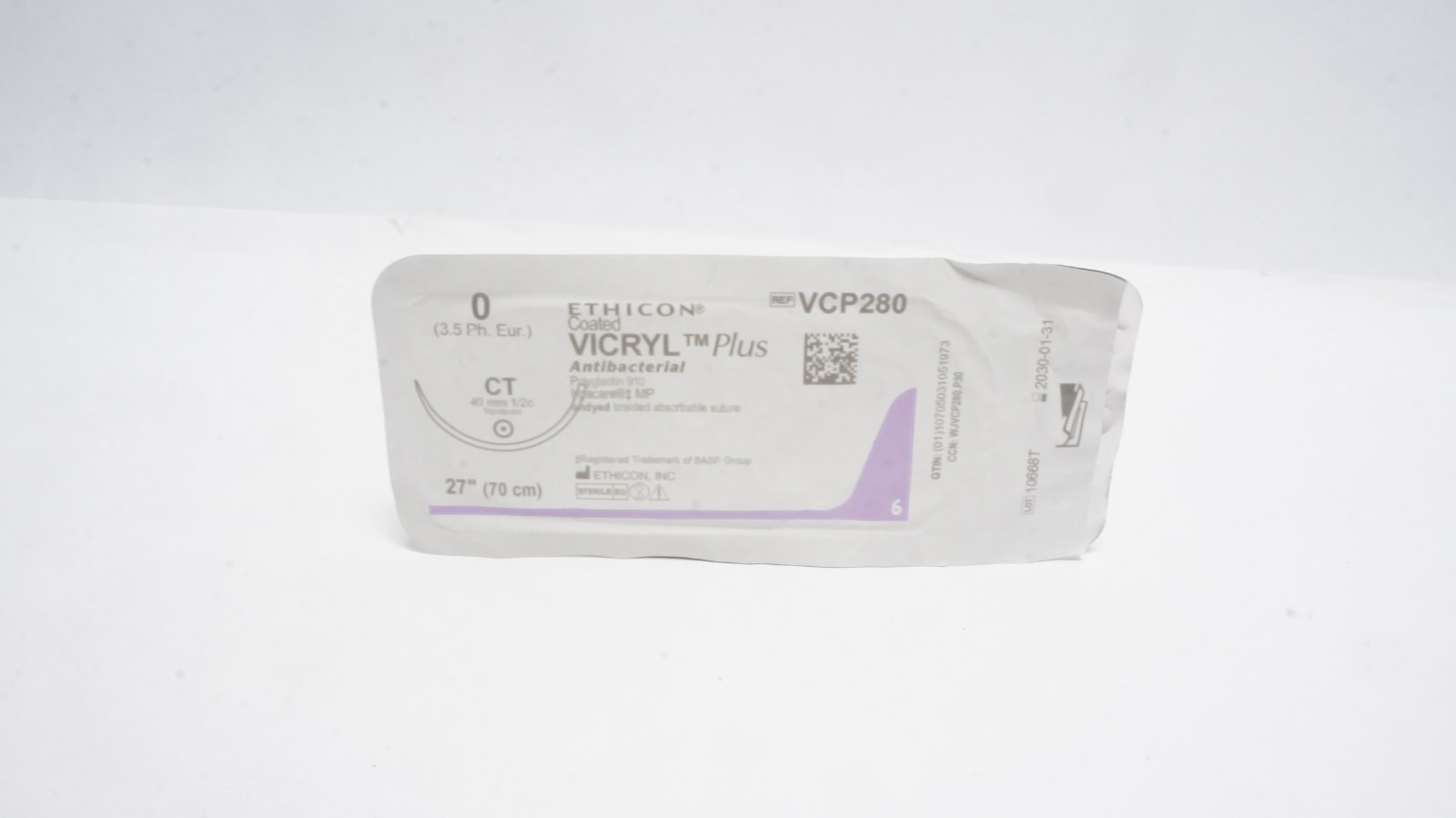 ETHICON VCP280 Coated VICRYL Plus Antibacterial Sutures 0 CT 27"