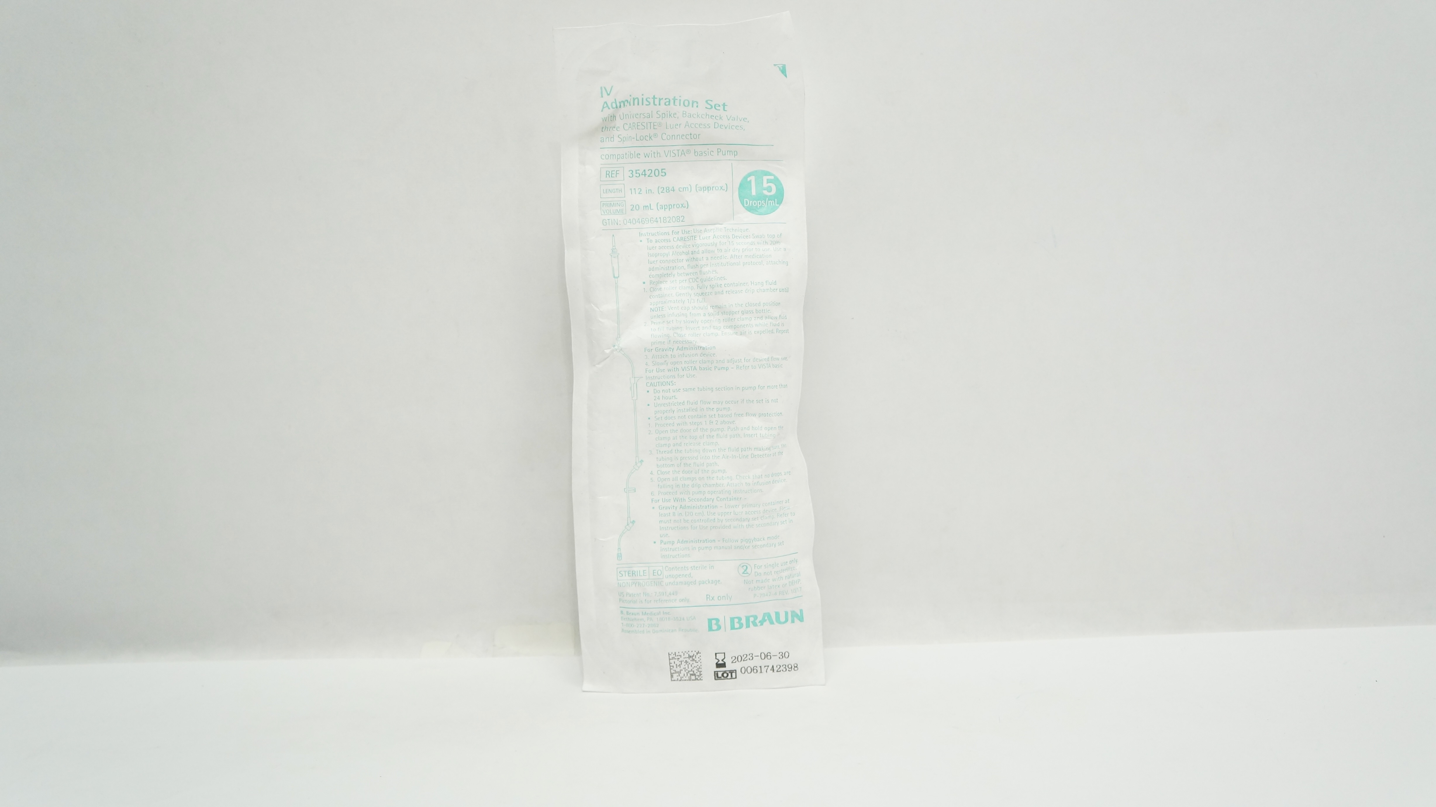 Braun 354205 IV Administration Set 112inch x 20mL Approx. 15Drops/mL