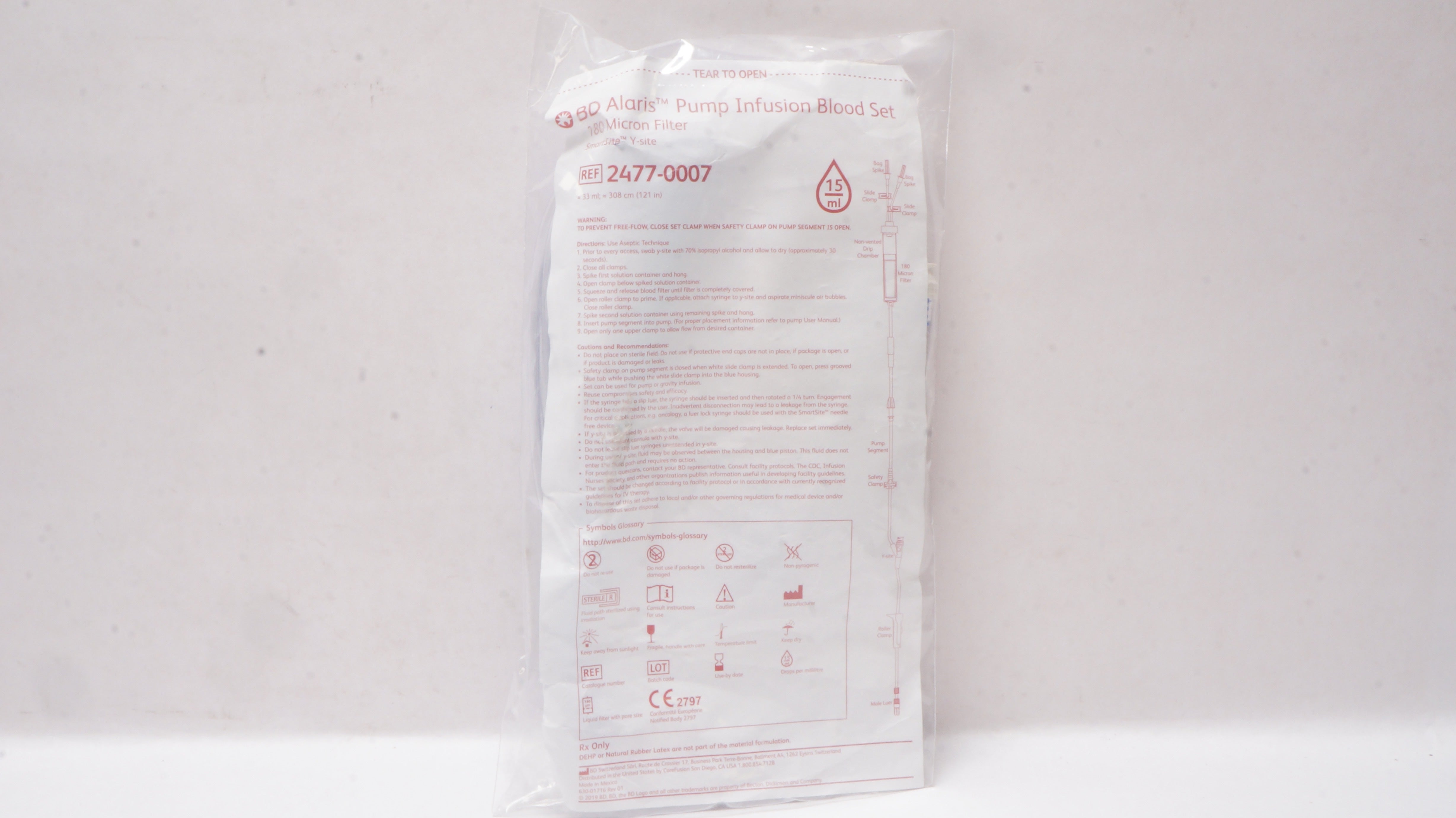BD 2477-0007 Alaris Pump Infusion Blood Set 180 Micron Filter 15ml