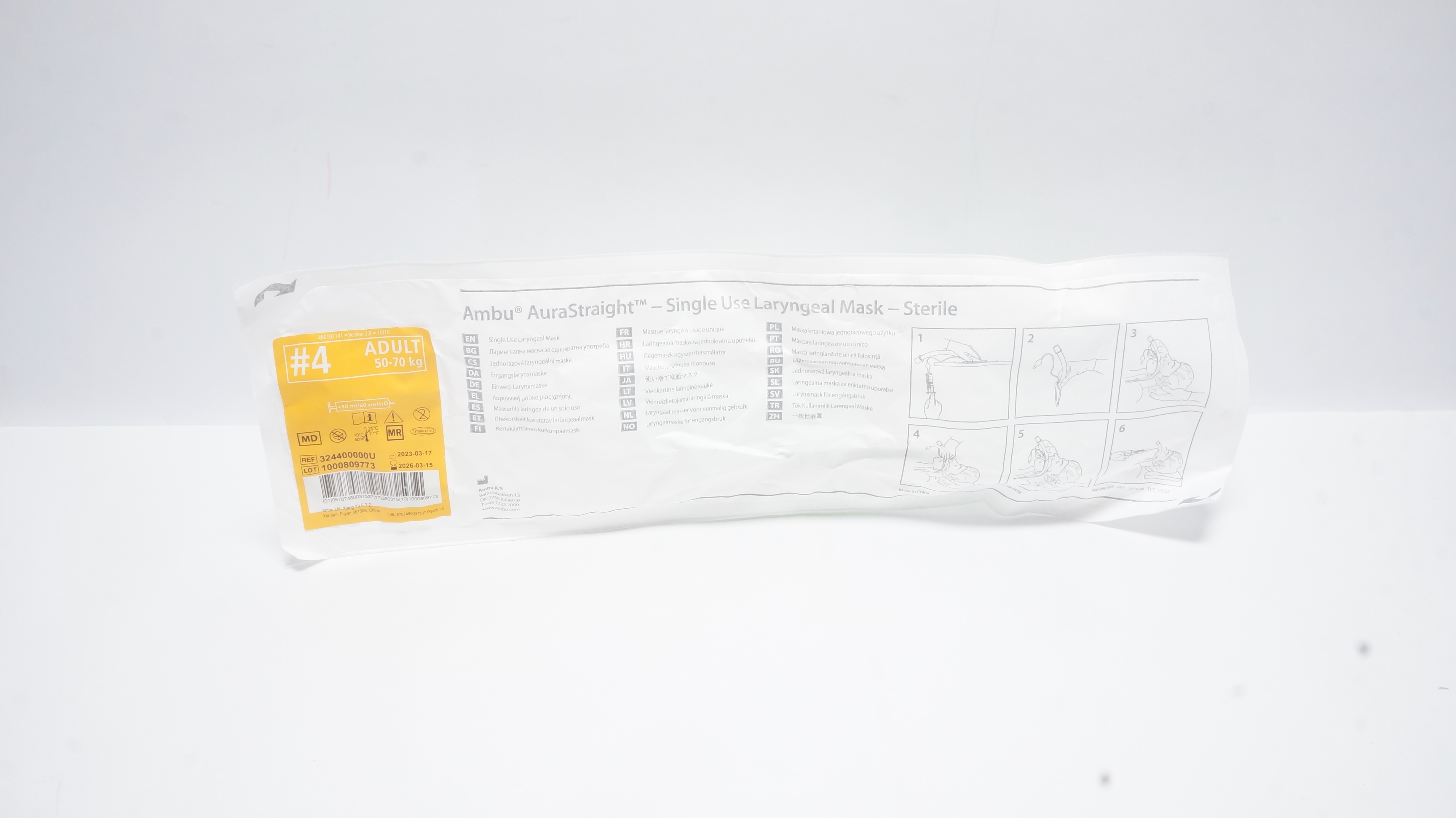 Ambu 324400000U AuraStraight - Laryngeal Mask Adult 50-70 kg, Size 4 (x)