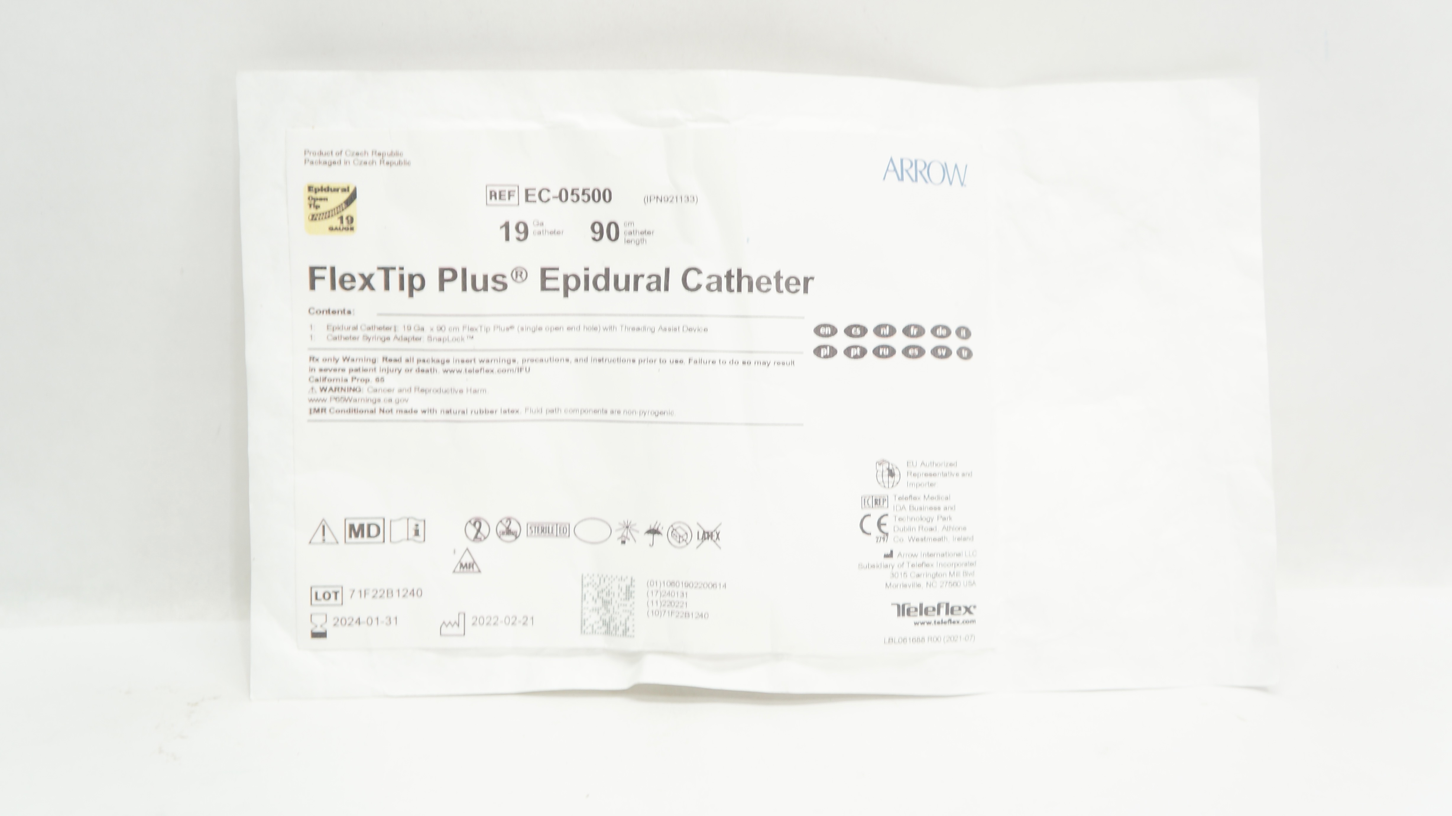 Arrow EC-05500 FlexTip Plus Epidural Cath. 19Ga x 90cm