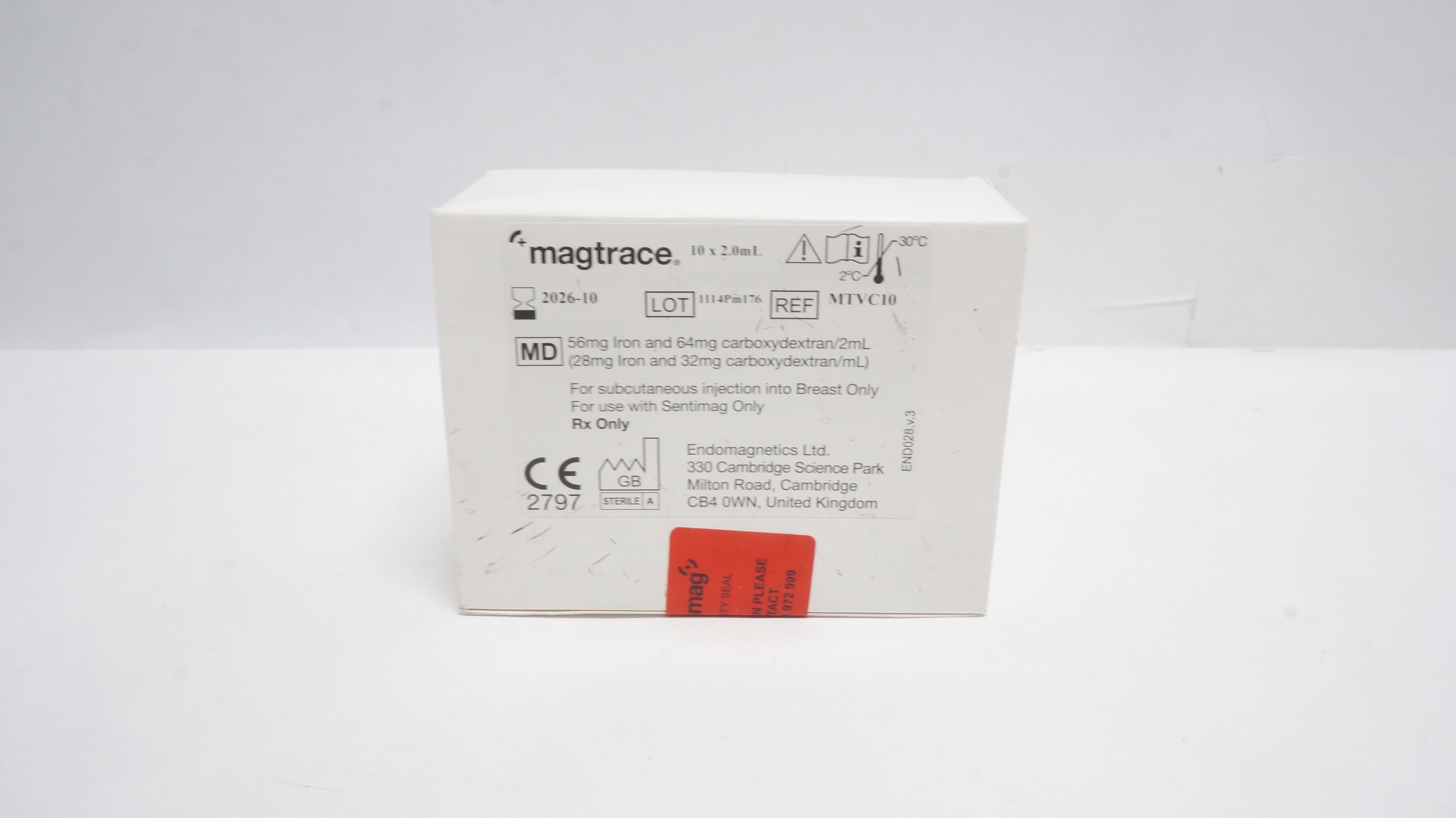 Endomagnetics MTVC10 Magtrace 10 x 2.0ml 56mg Iron & 64mg Carboxydextran/2ml