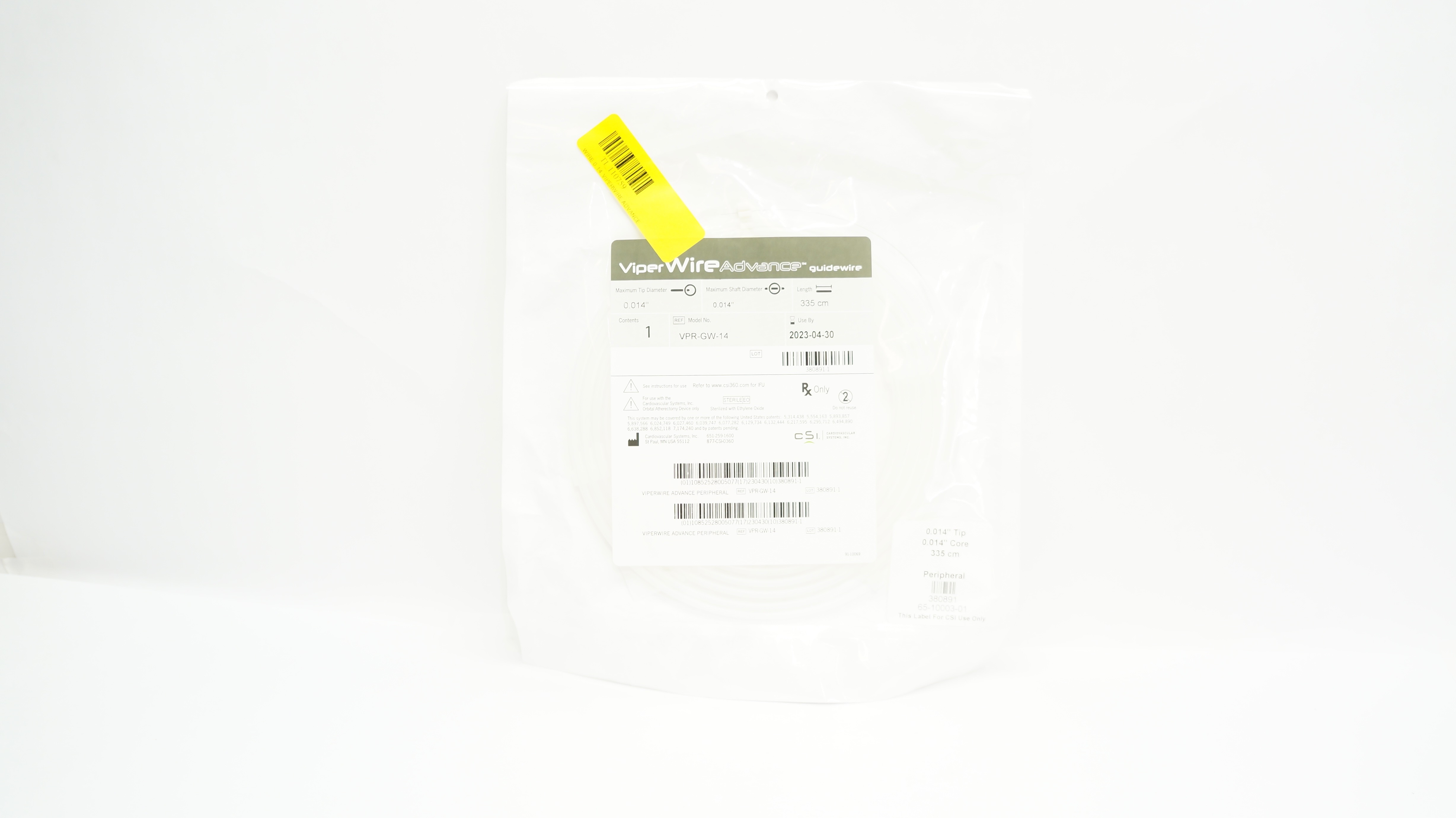 CSI VPR-GW-14 ViperWire Advance, Guidewire 0.014inch x 0.014inch x 335cm (x)