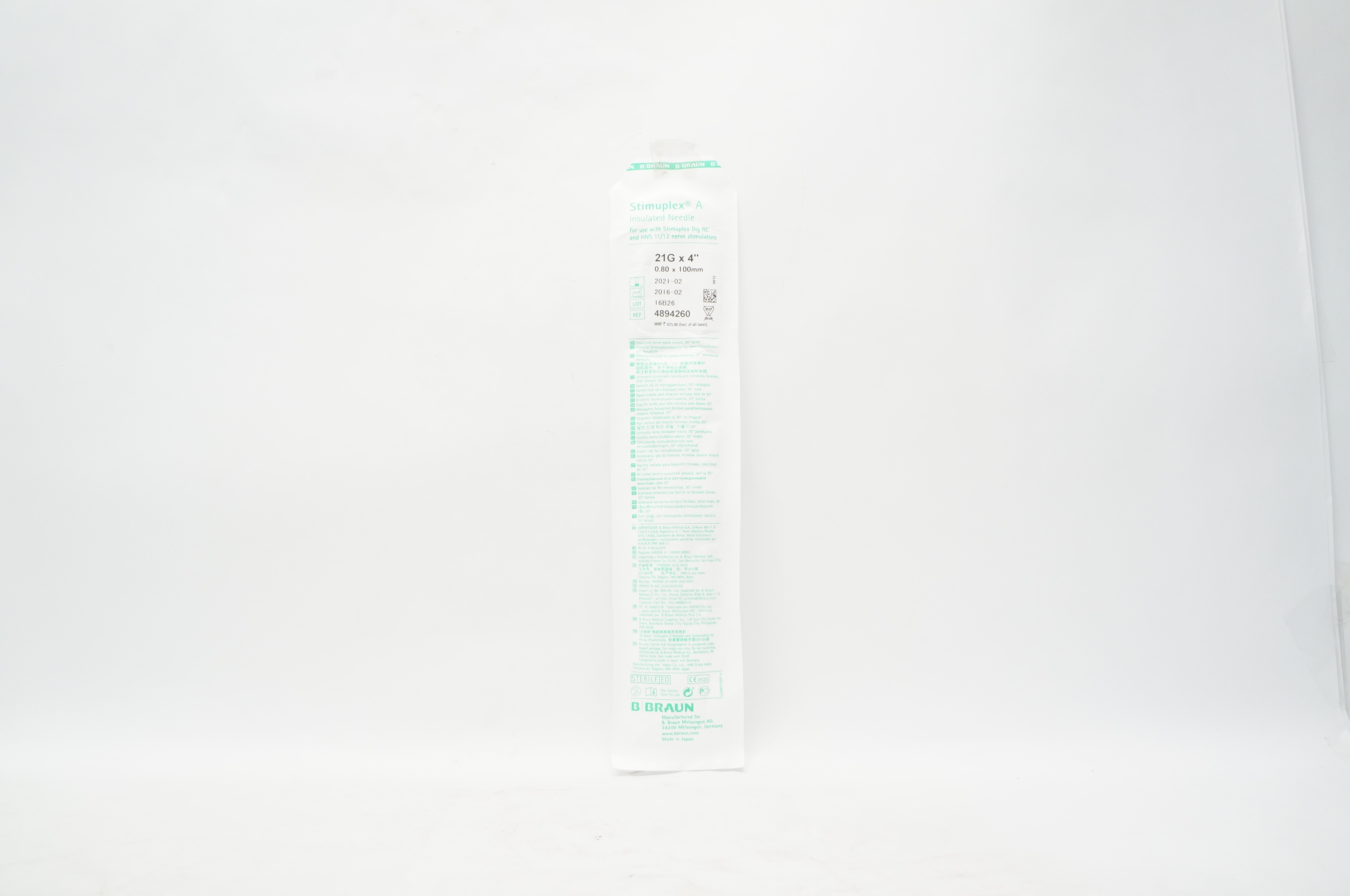 Braun 4894260 Stimuplex A Insulated Ndle 21G x 4 inch (x)