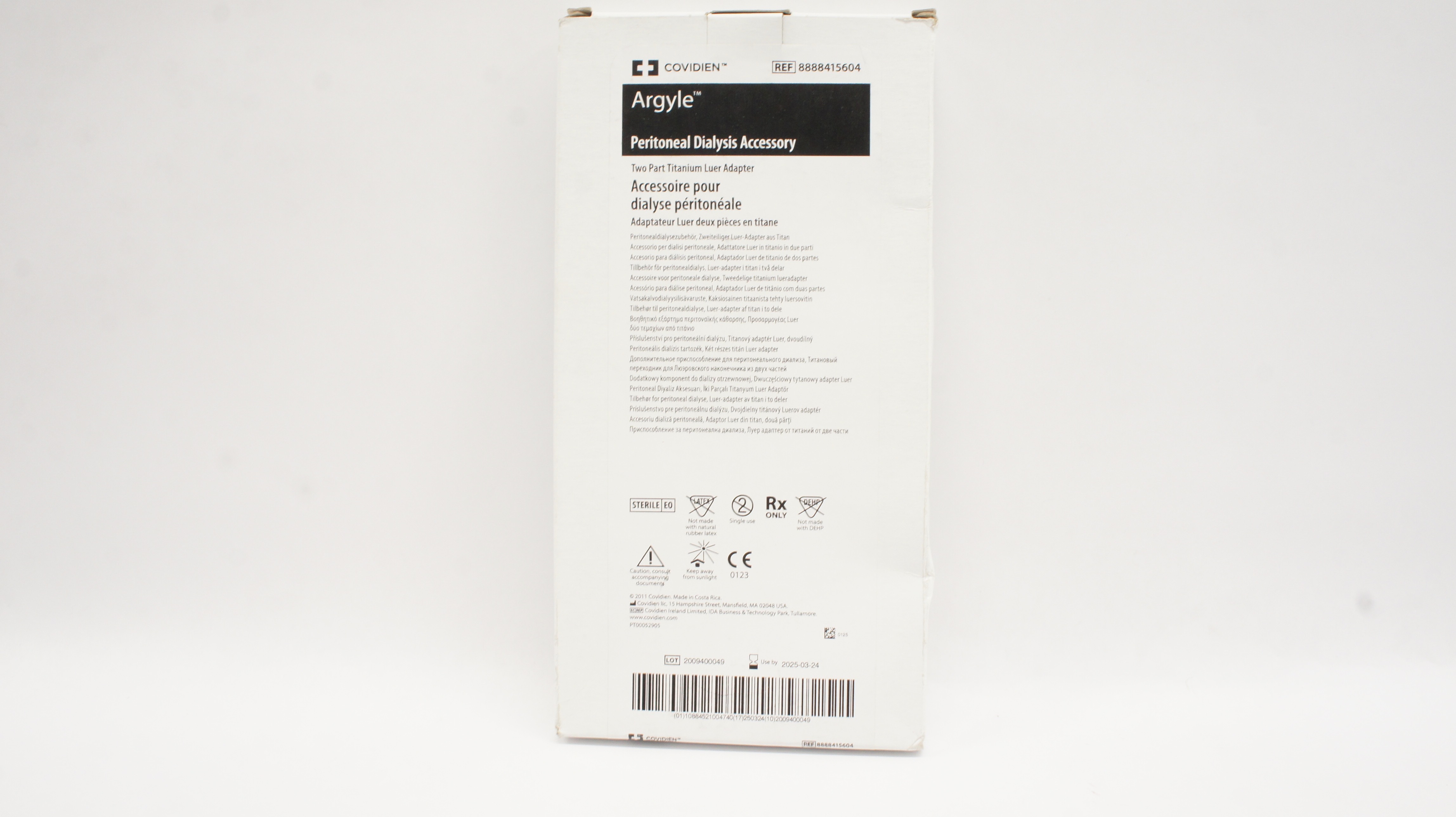 Covidien 8888415604 Argyle Peritoneal Dialysis Accessory Two Part Titanium Luer