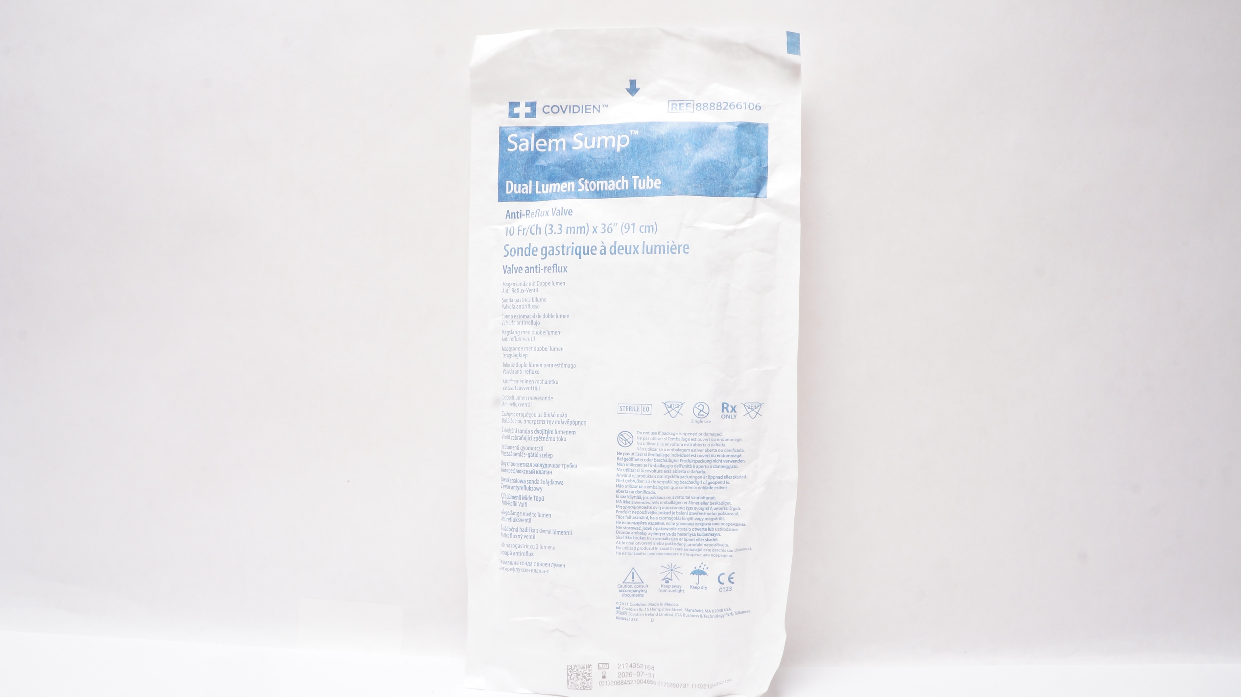 Covidien 8888266106 Salem Sump Dual Lumen Stomach Tube 10Fr/Ch x 36inch
