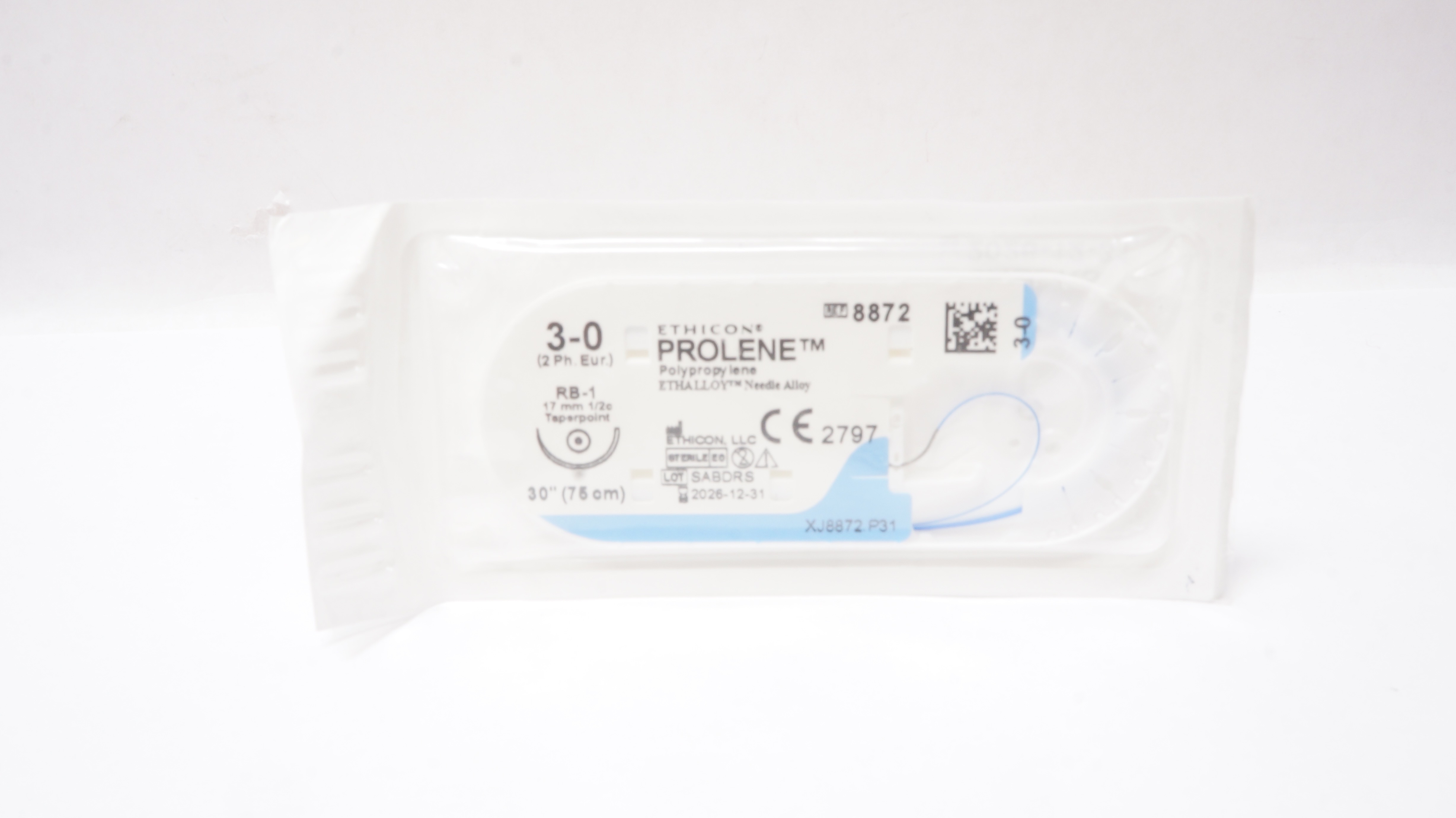 Ethicon 8872 3-0 Prolene Stre RB-1 17mm 1/2c Taperpoint 30inch