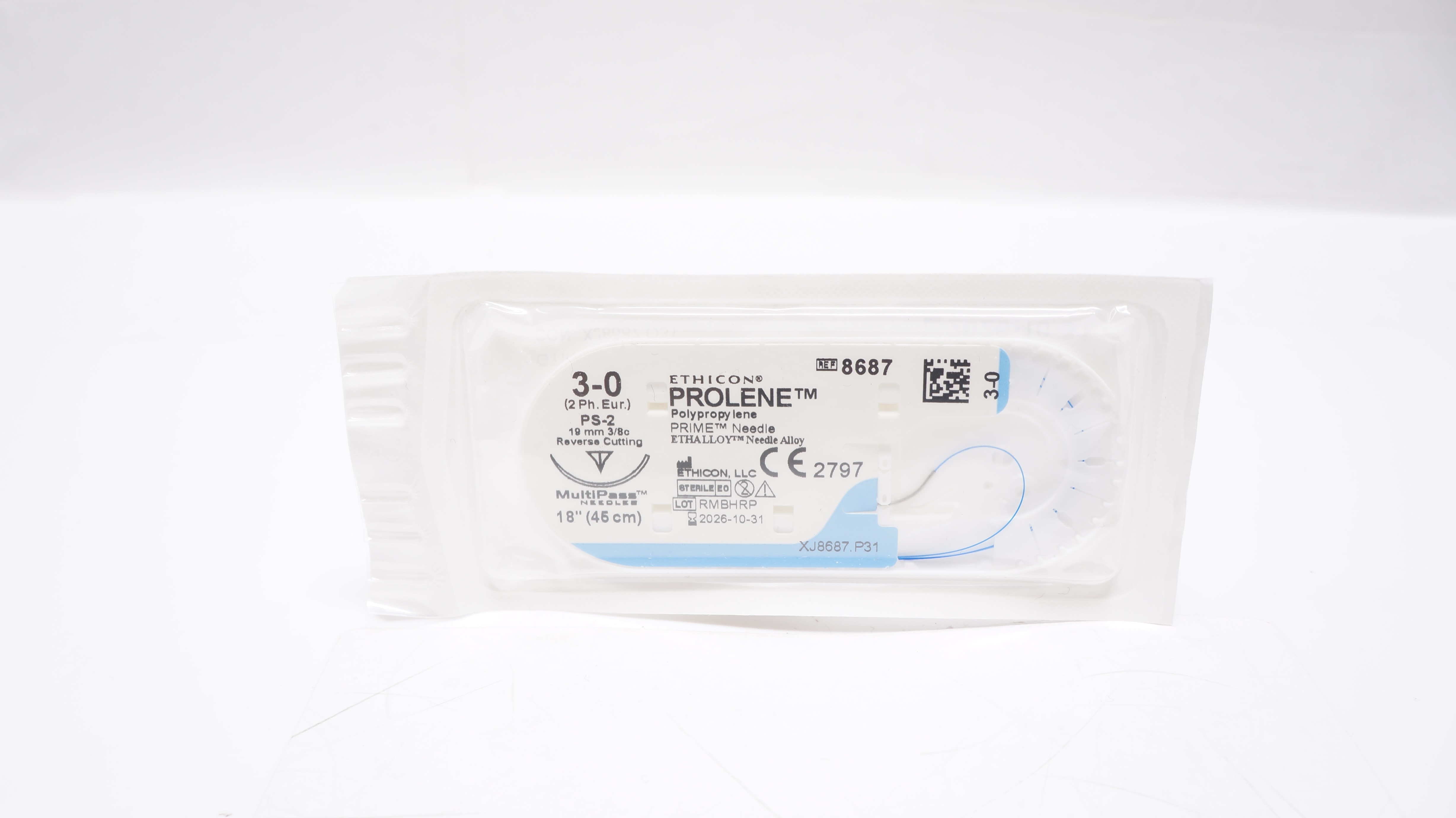 Ethicon 8687 3-0 Prolene Polypropylene Stre PS-2 19mm 3/8c Reverse Cutting18inch