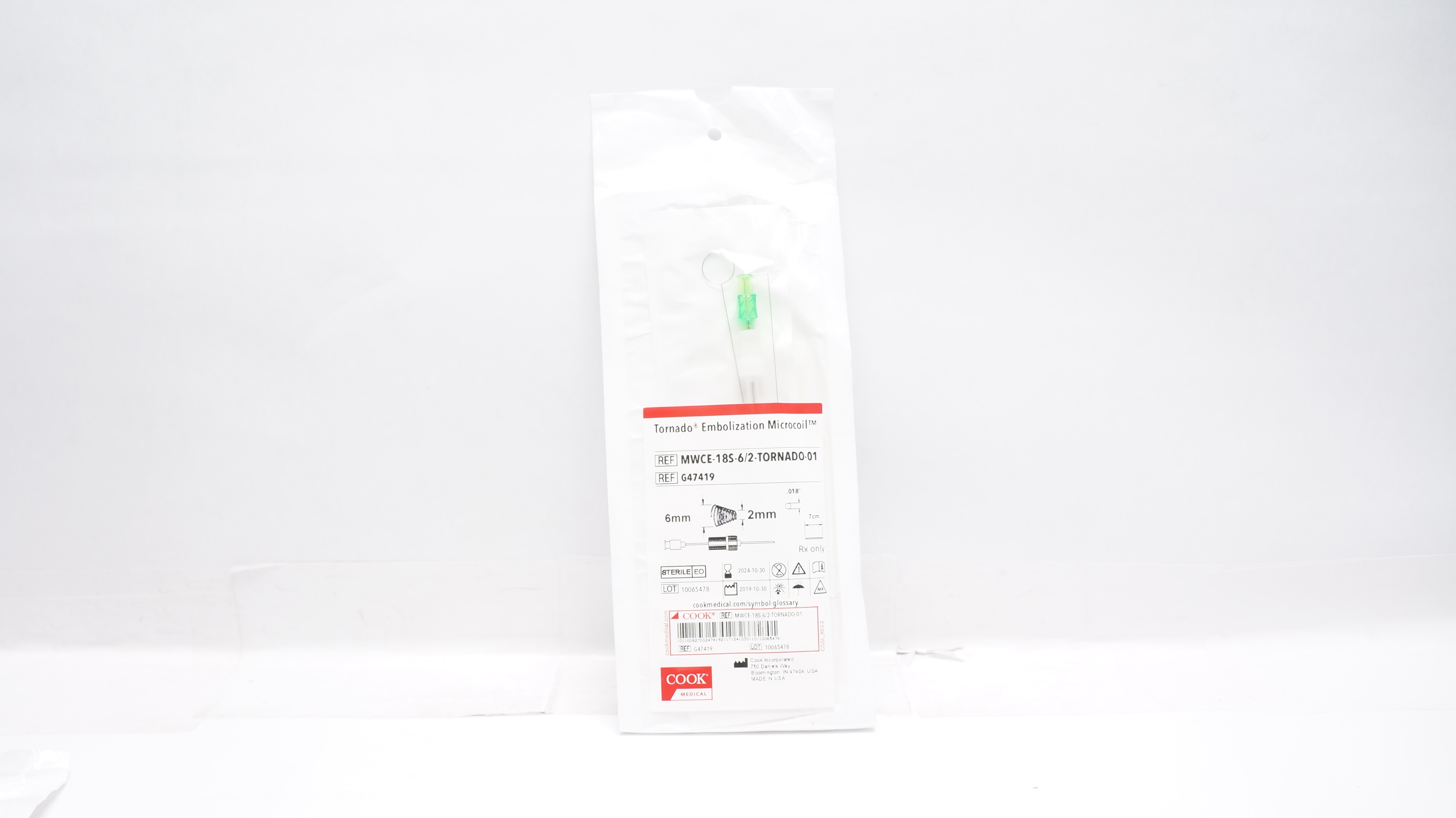 Cook Medical G47419 Tornado Embolization Microcoil .018inch x 7cm, 6-2mm