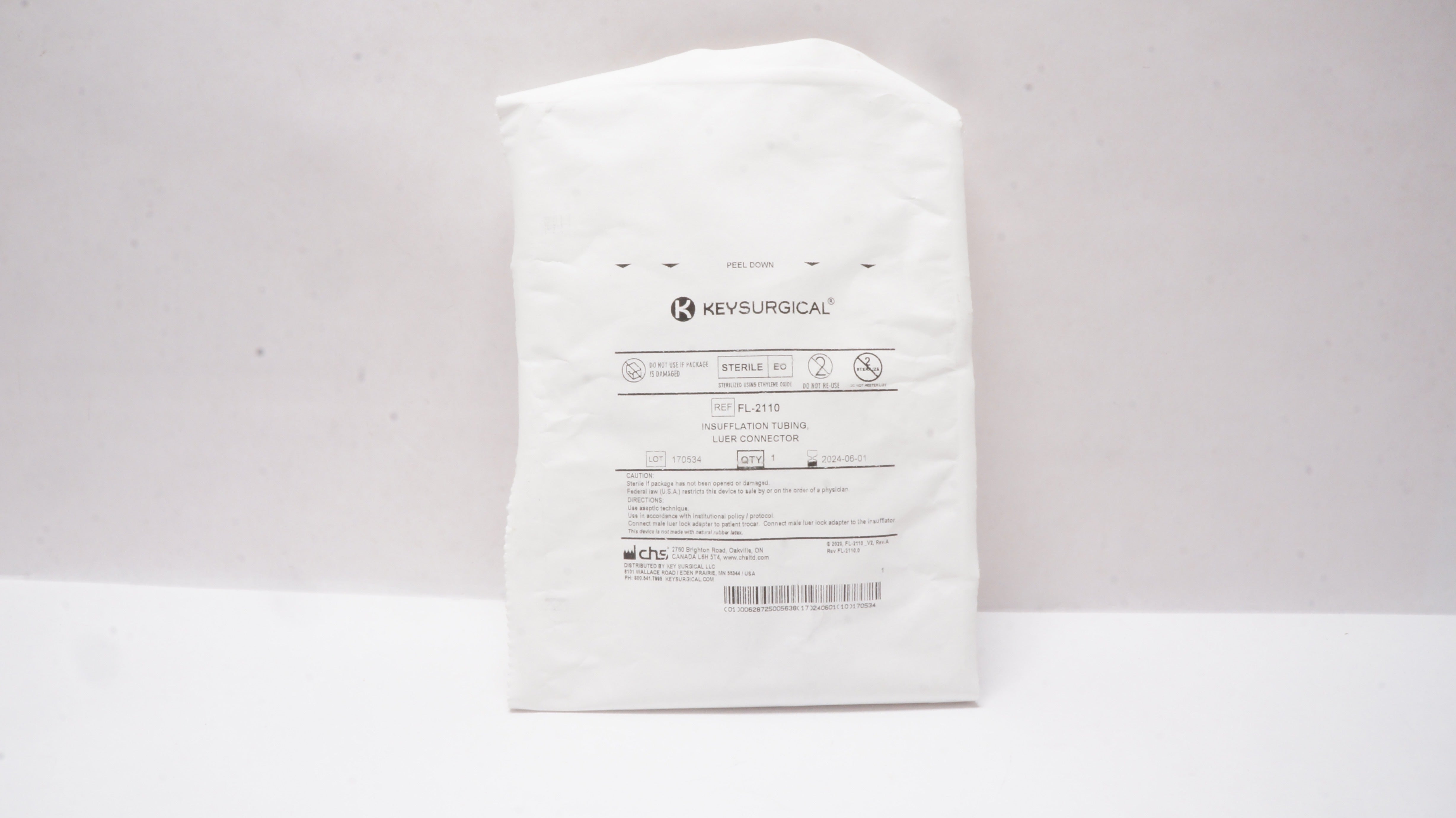 CHS FL-2110 KeySurgical Insufflation Tubing Luer Connection