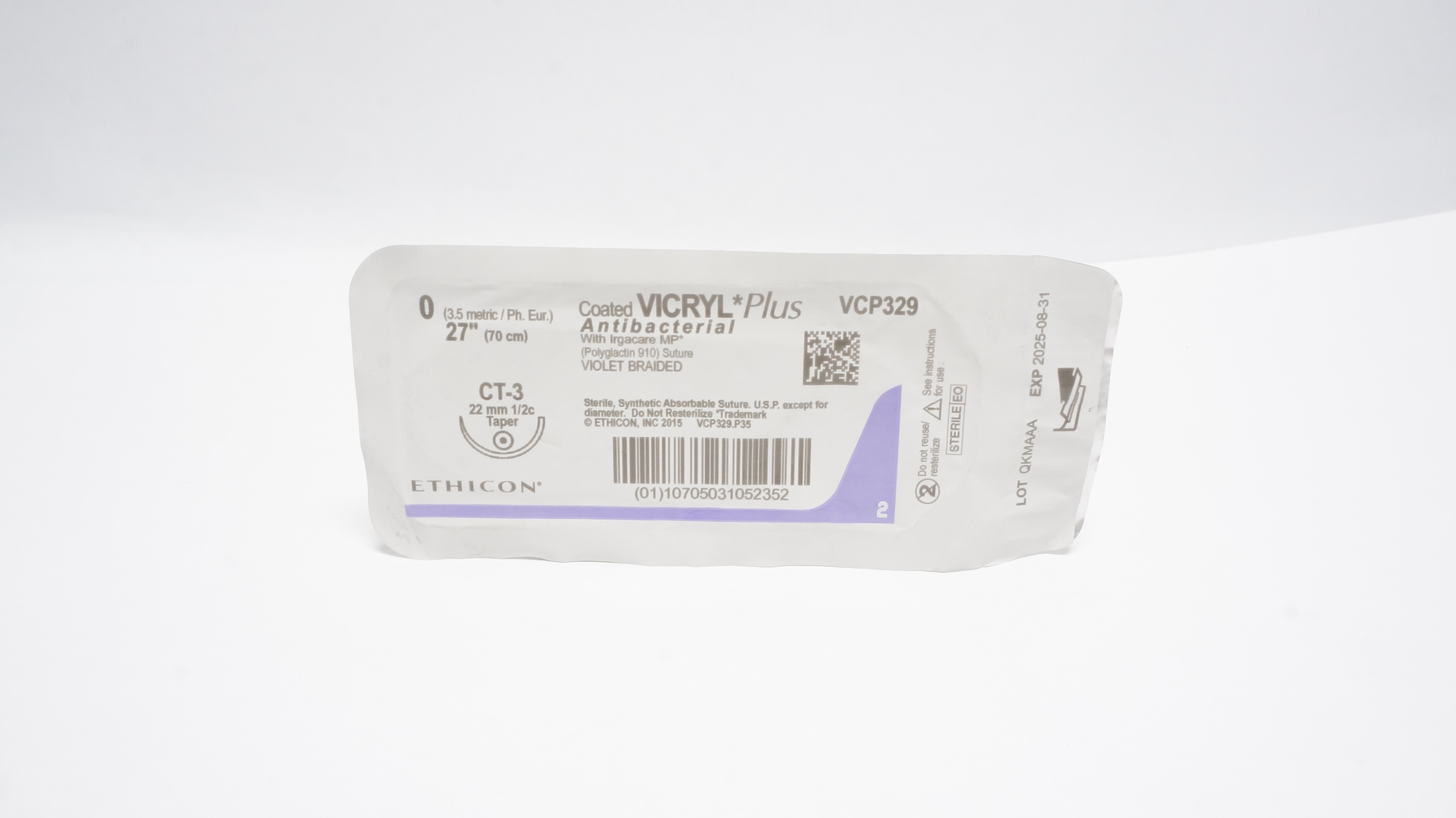 Ethicon VCP329 0 Coated Vicryl Plus Stre CT-3 22mm 1/2c Taper 27inch (x)