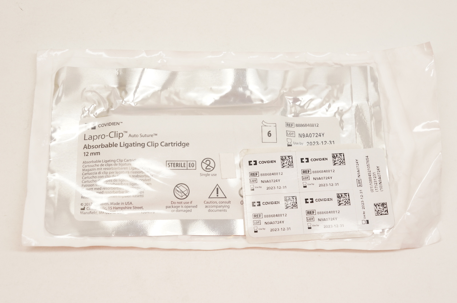 Covidien 8886848812 Lapro-Clip Absorbable Ligating Clip Cartridge 12mm