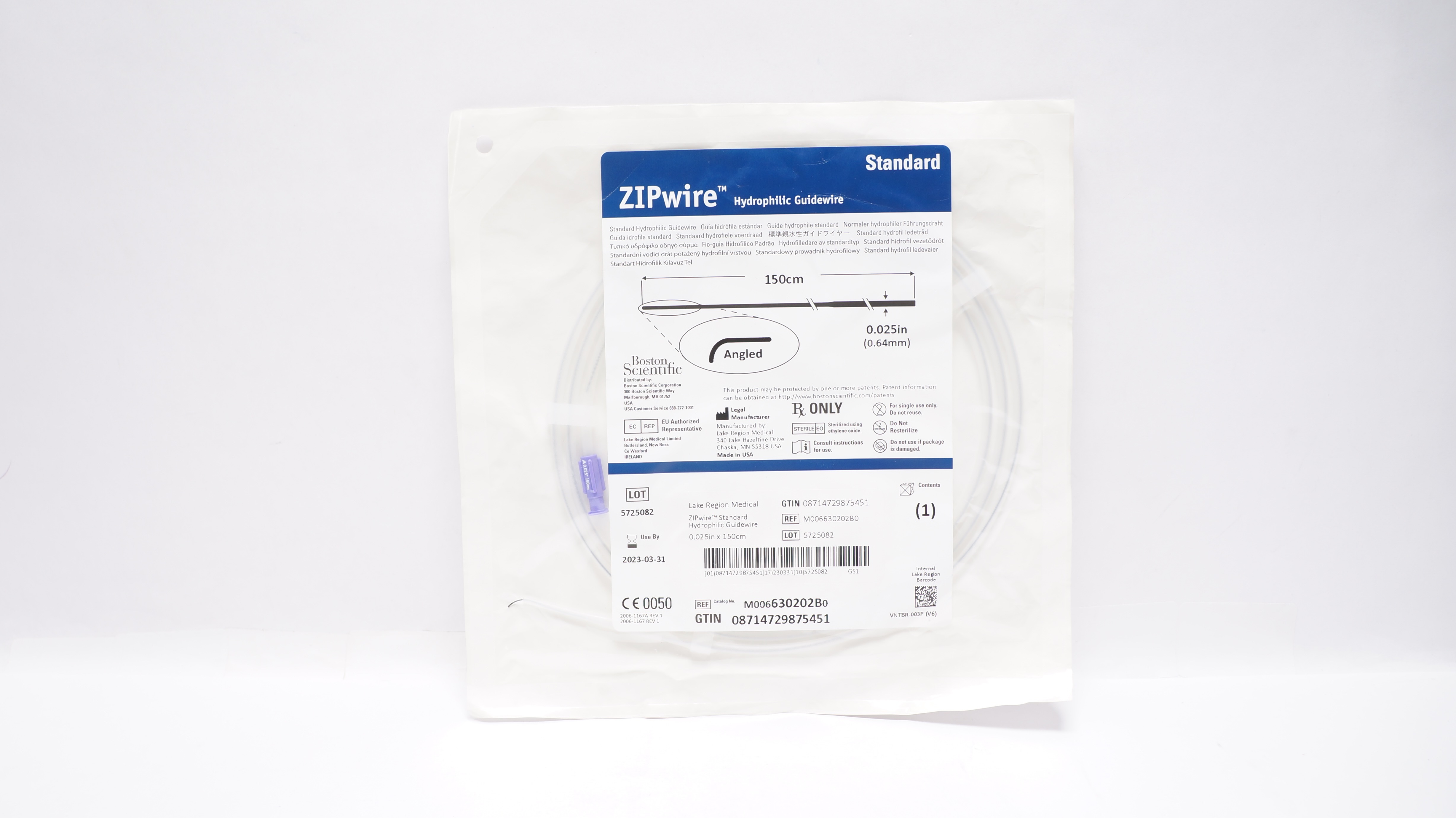 Boston Scientific 630202B ZIPwire Hydrophilic Guidewire 0.025inch x 150cm (x)