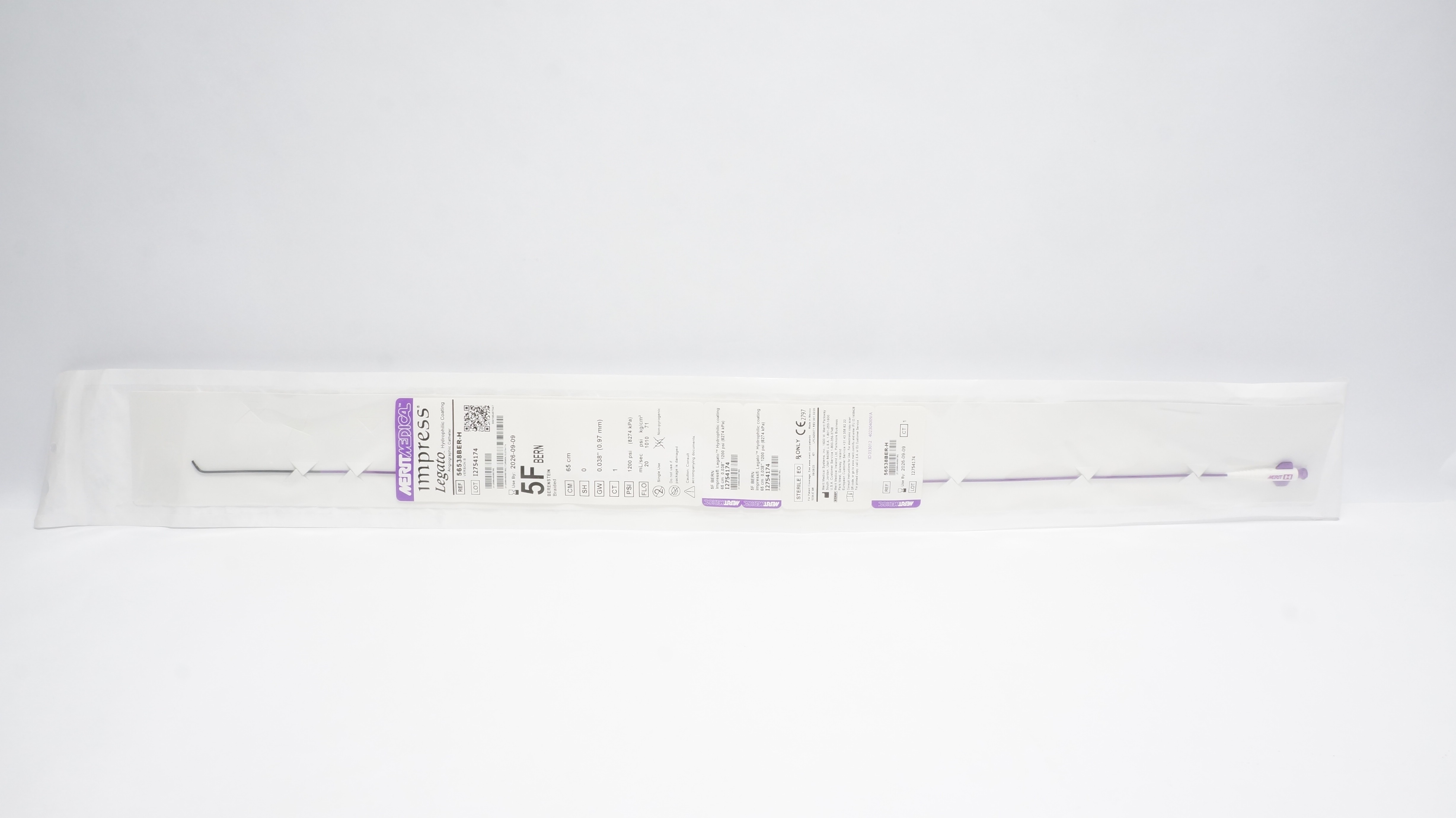 Merit Medical 56538BER-H Impress Legato Hydrophilic Angiographic Coating 5F Bern