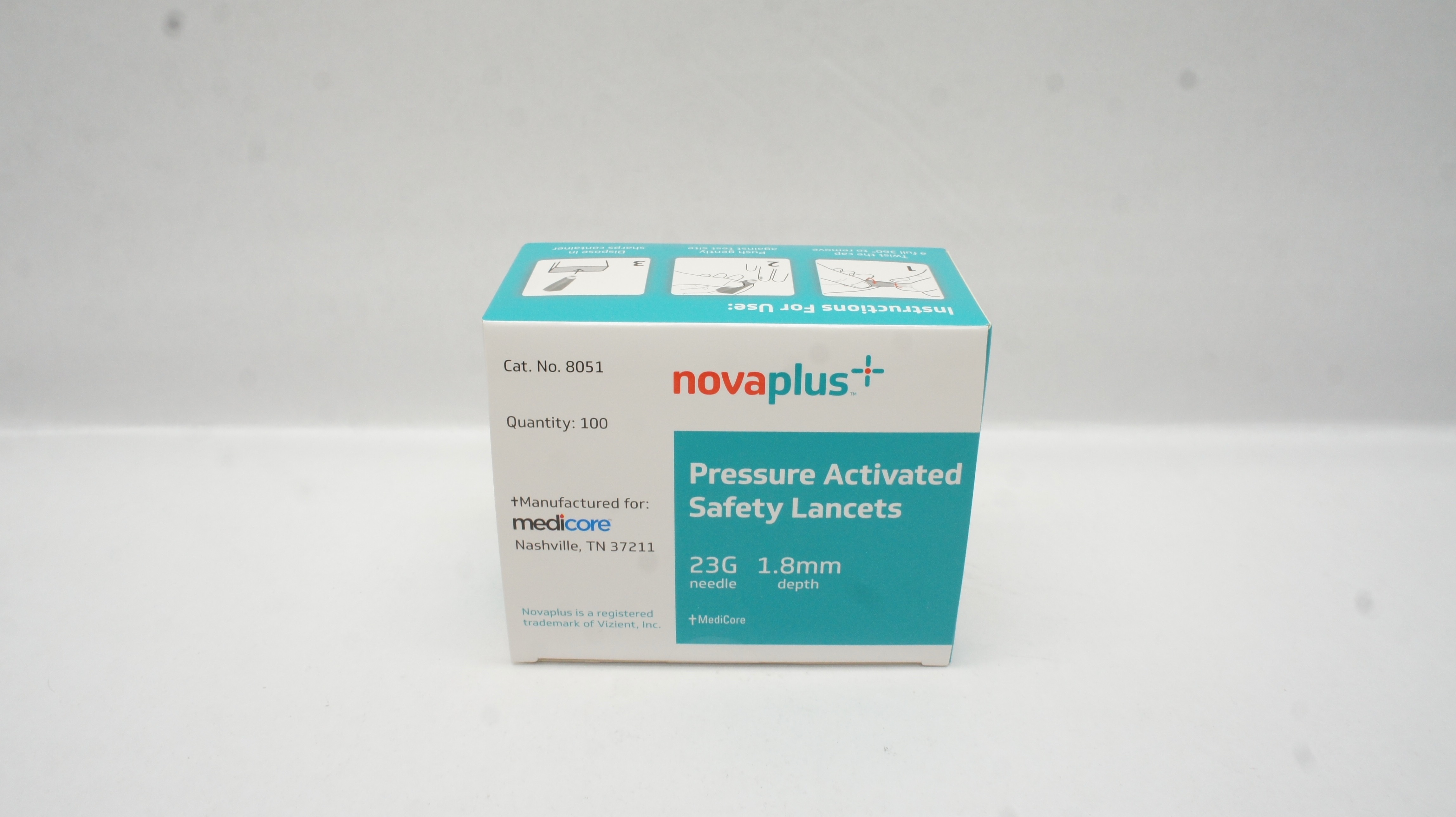 NovaPlus 8051 Medicore Pressure Activated Safety Lancets 23G 1.8mm-Box of 100(x)