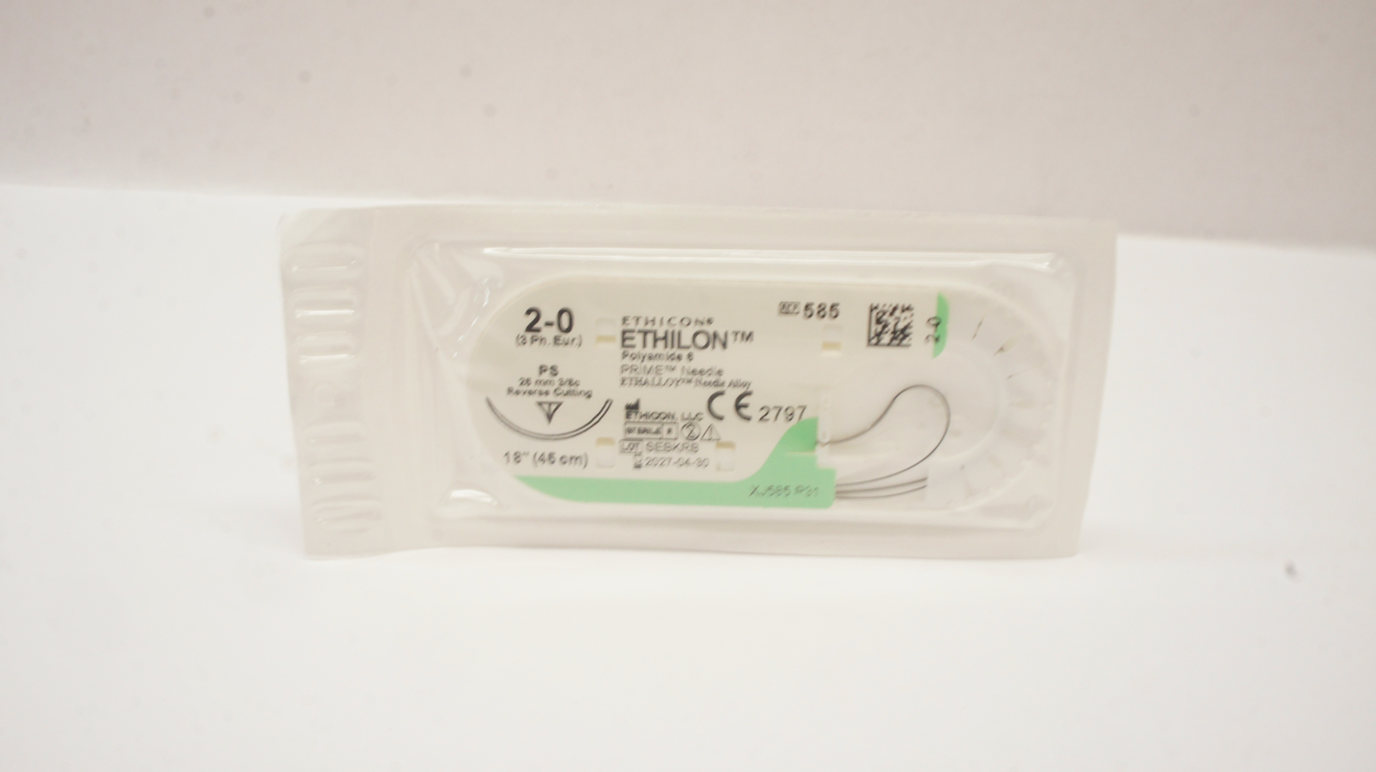Ethicon 585 2-0 ETHILON Stre PS 26mm 3/8c Reverse Cutting, 18inch