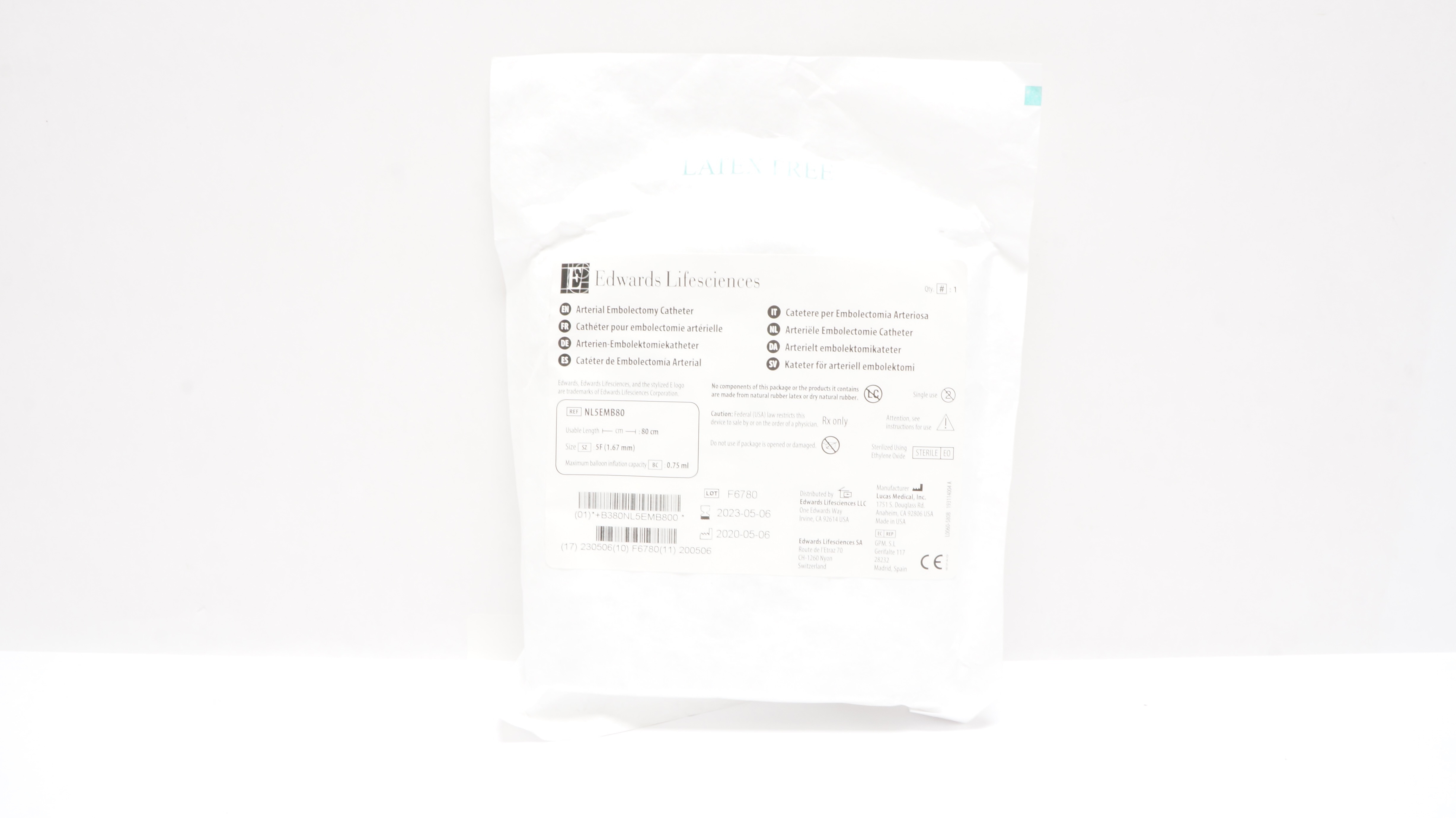Edwards Lifesciences NL5EMB80T Arterial Embolectomy Cath. 5F x 80cm