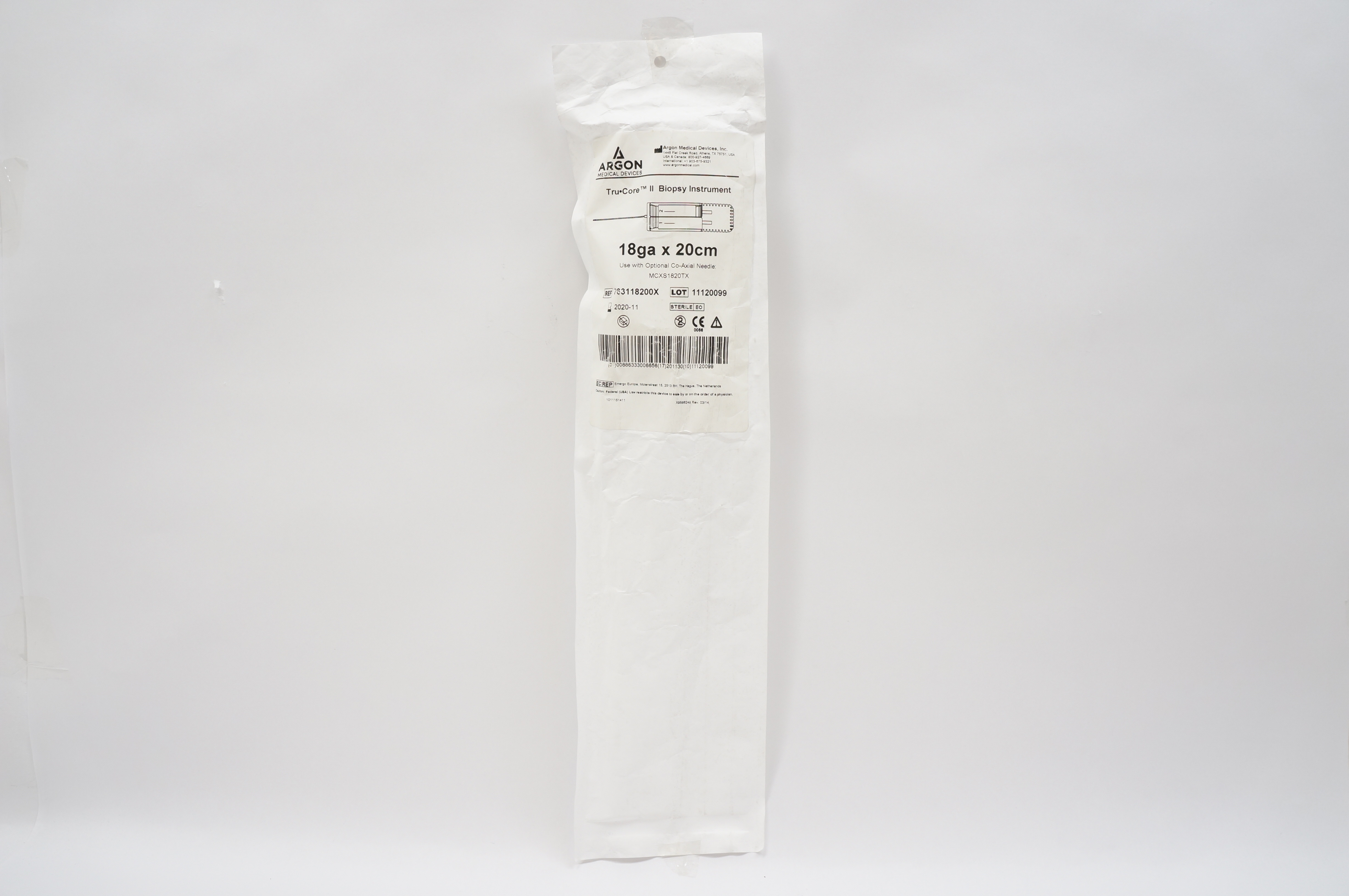 Argon 763118200X Tru-Core II Biopsy Instrument, 18ga x 20cm
