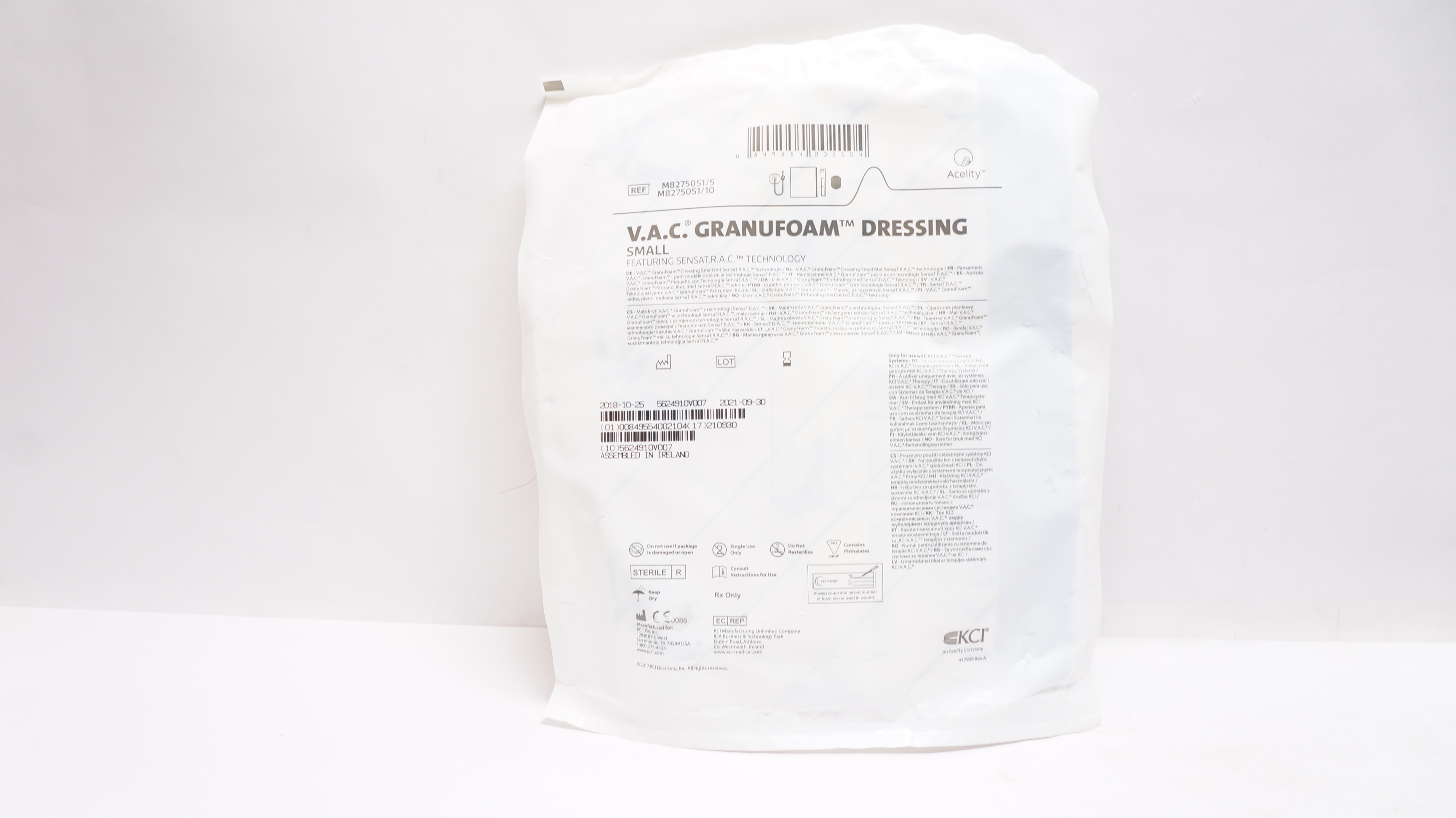 KCI M8275051/5 V.A.C. Granufoam Dressing Featuring SENSAT.R.A.C. Technology (x)