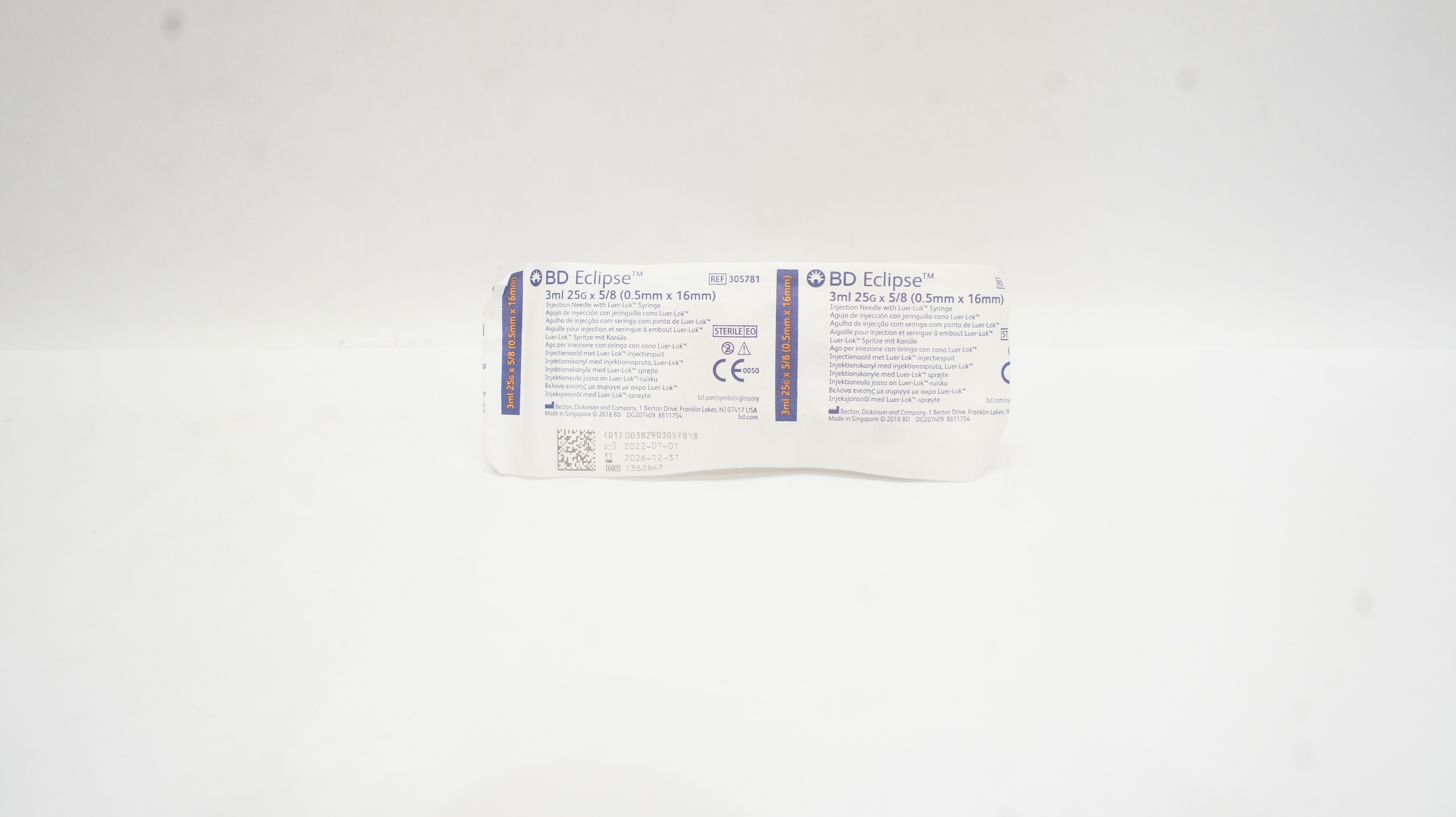 BD 305781 Eclipse Injection Ndle with Luer-Lock Syringe 3ml x 25G x 5/8 inch
