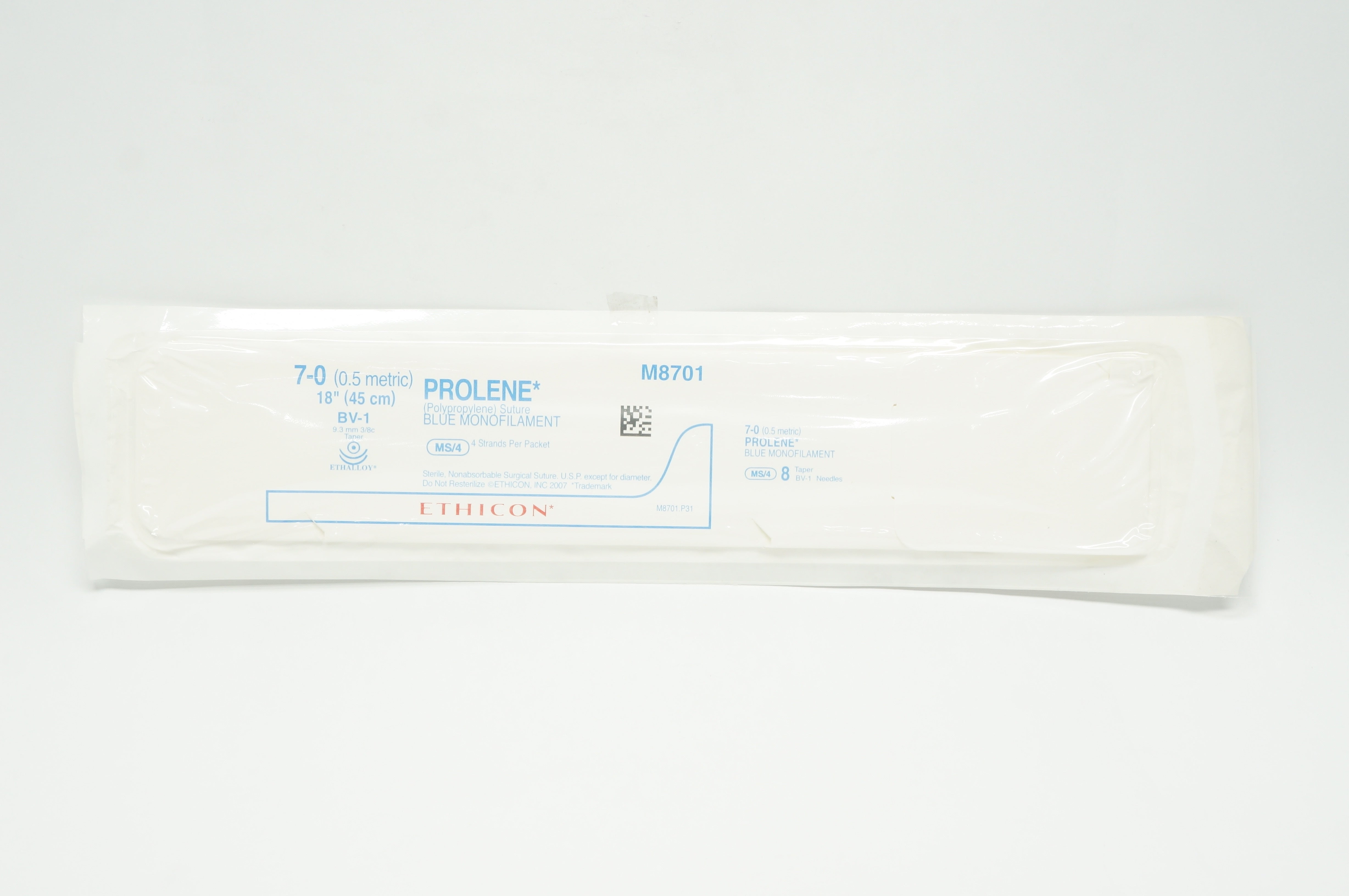 Ethicon M8701 7-0 Prolene BV-1 9.3mm 3/8c Taper, 18inch (x)