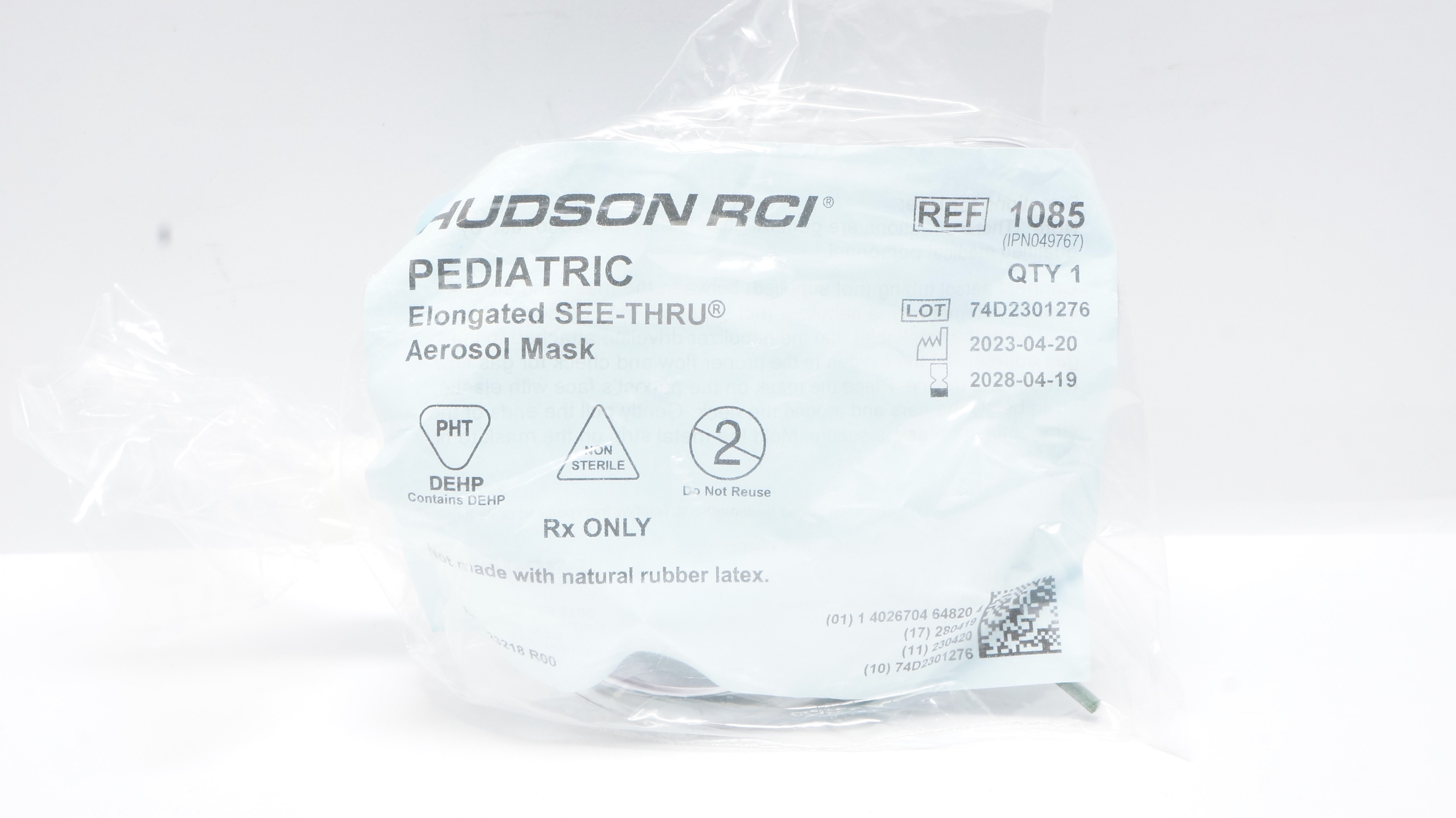 Teleflex 1085 Hudson RCI Pediatric Elongated See-Thru Aerosol Mask