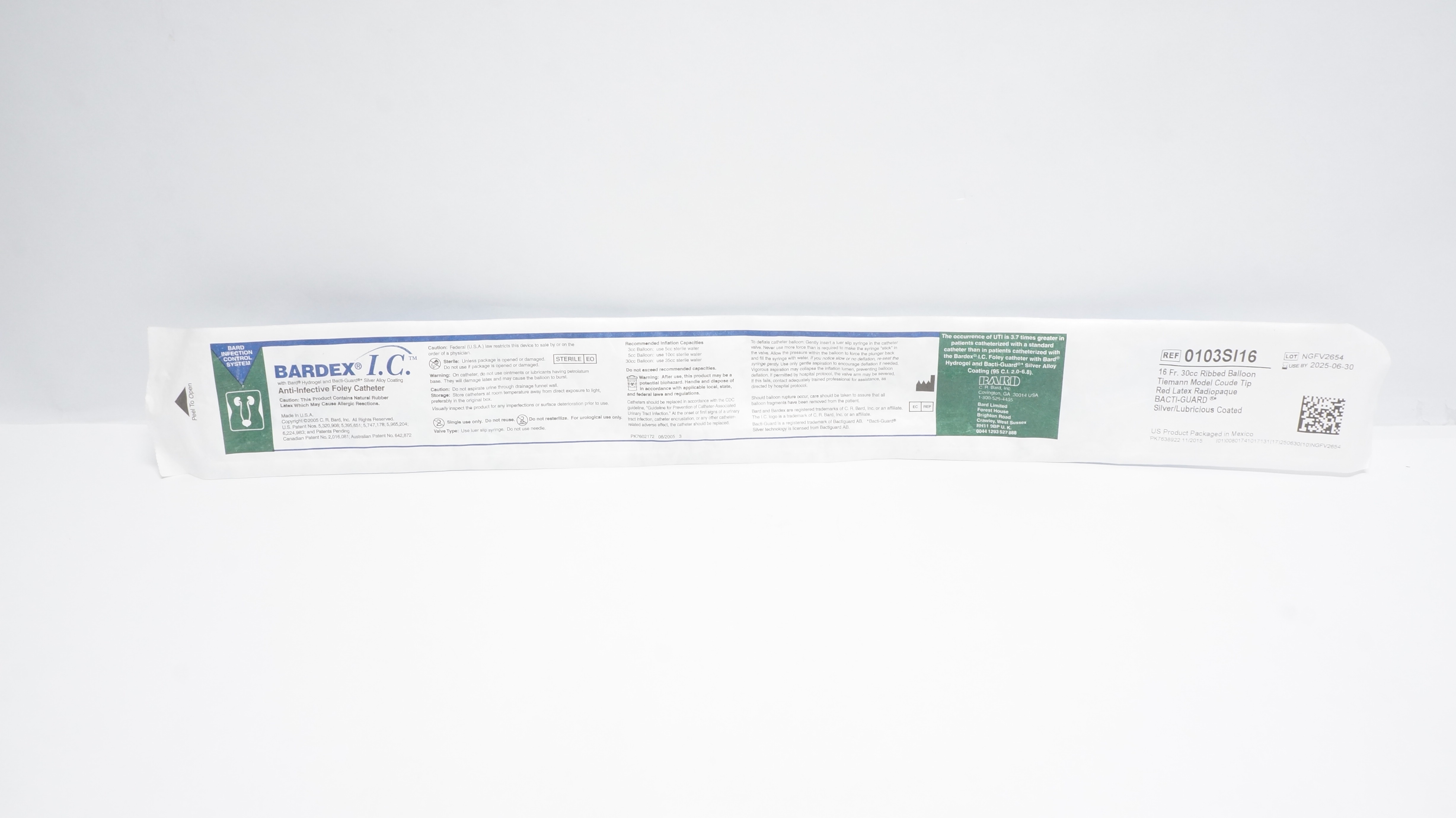 Bard 0103SI16 Bardex IC Anti-Infective Foley Cath. 16Fr. 30cc (x)