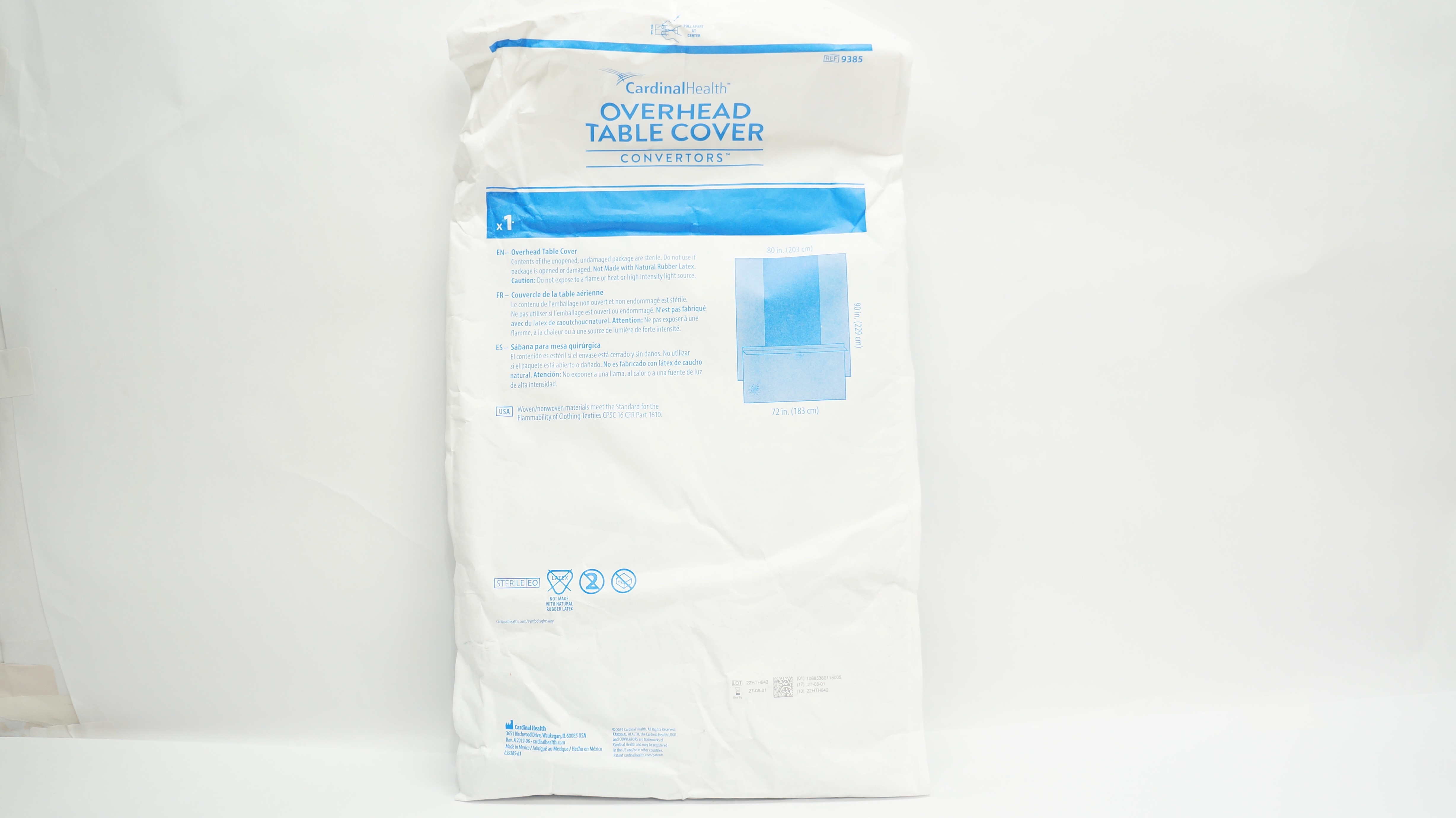 Cardinal Health 9385 Convertors Overhead Table Cover 80 x 90 x 72inch
