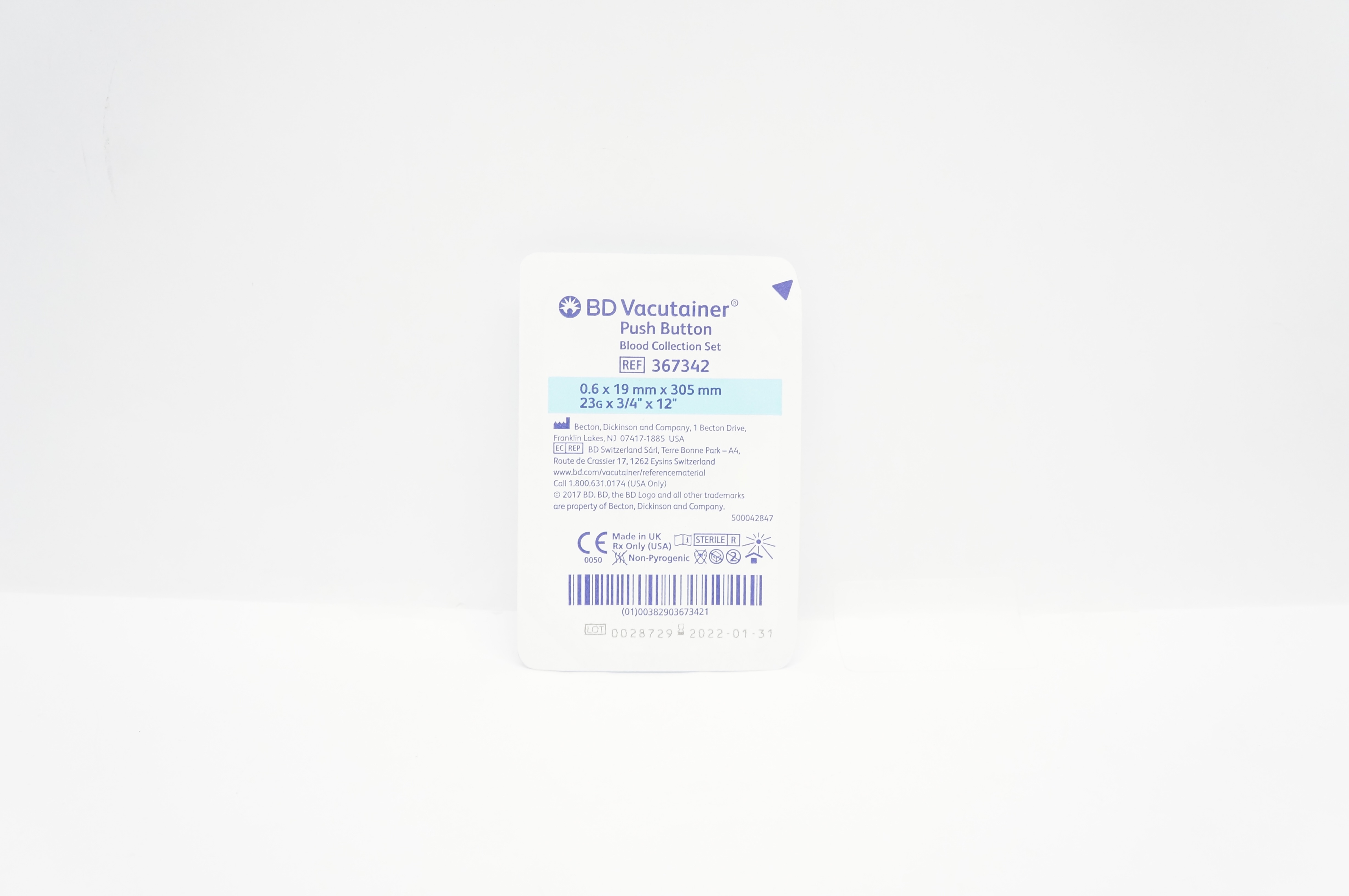 BD 367342 Vacutainer Push Button Blood Collection Set 23G x 3/4inch x 12inch (x)