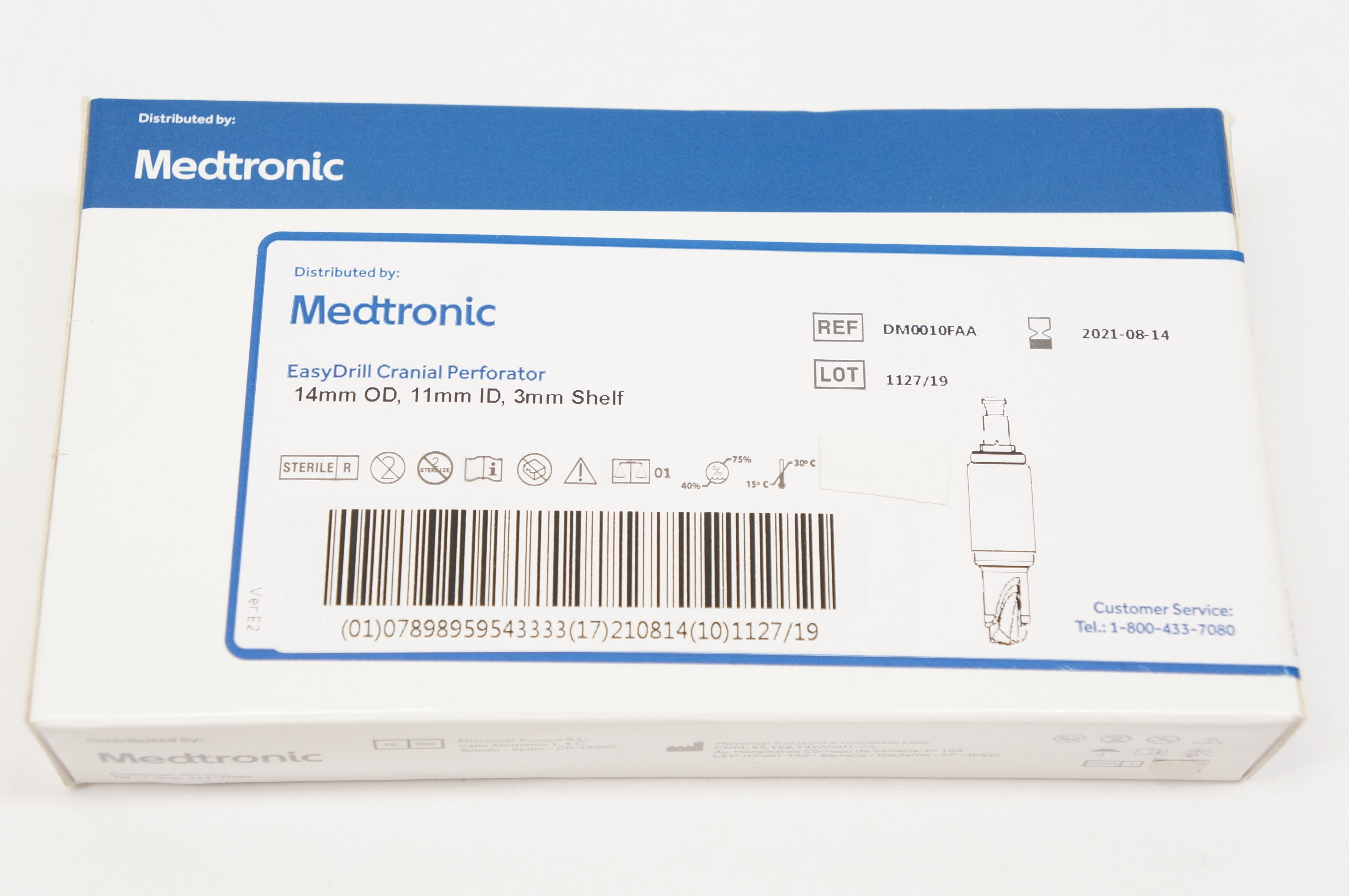 Medtronic DM0010FAA EasyDrill Cranial Perforator 14mm OD, 11mm ID, 3mm Shelf