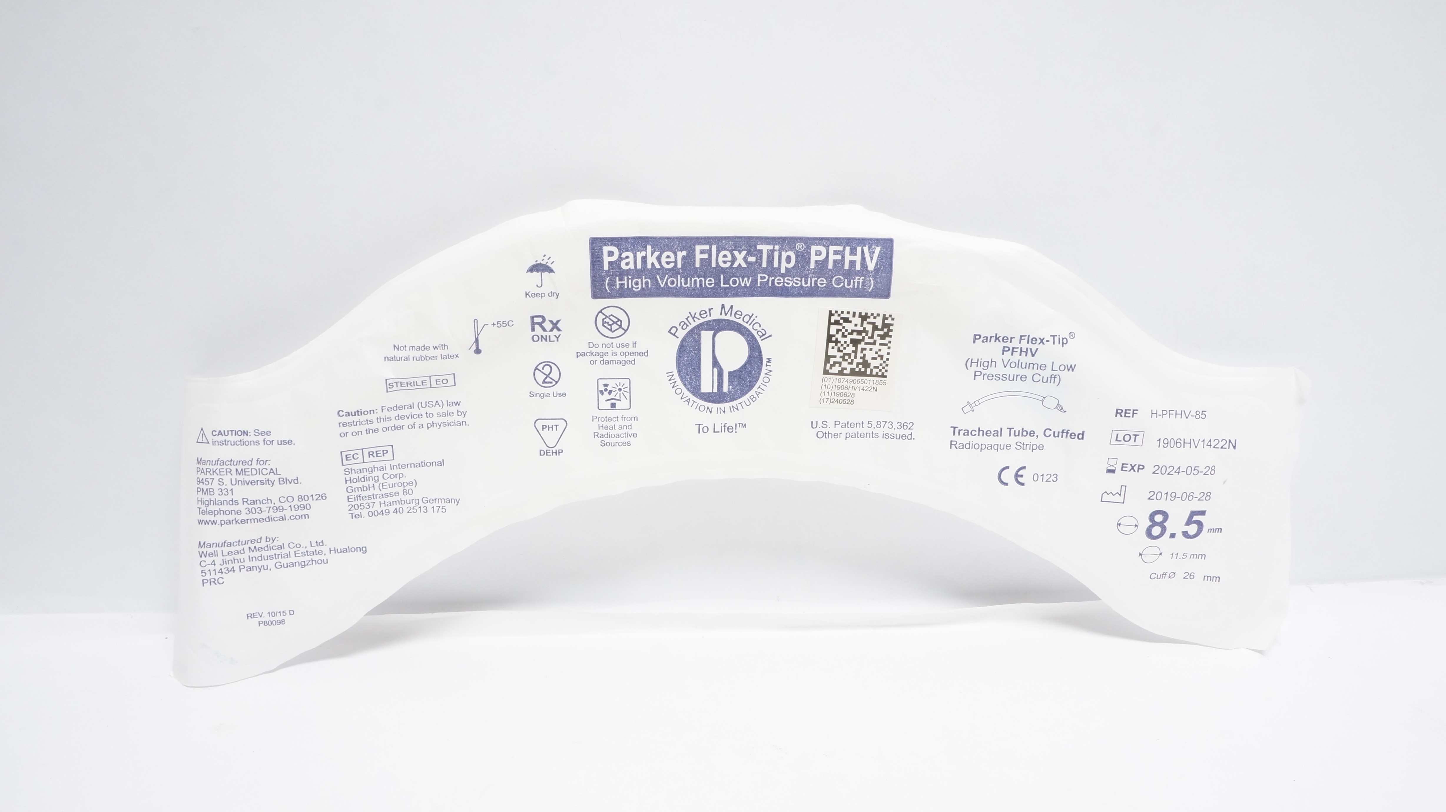 Parker Medical H-PFHV-85 Flex-Tip PFHV Tracheal Tube, Cuffed 8.5mm x 11.5mm (x)