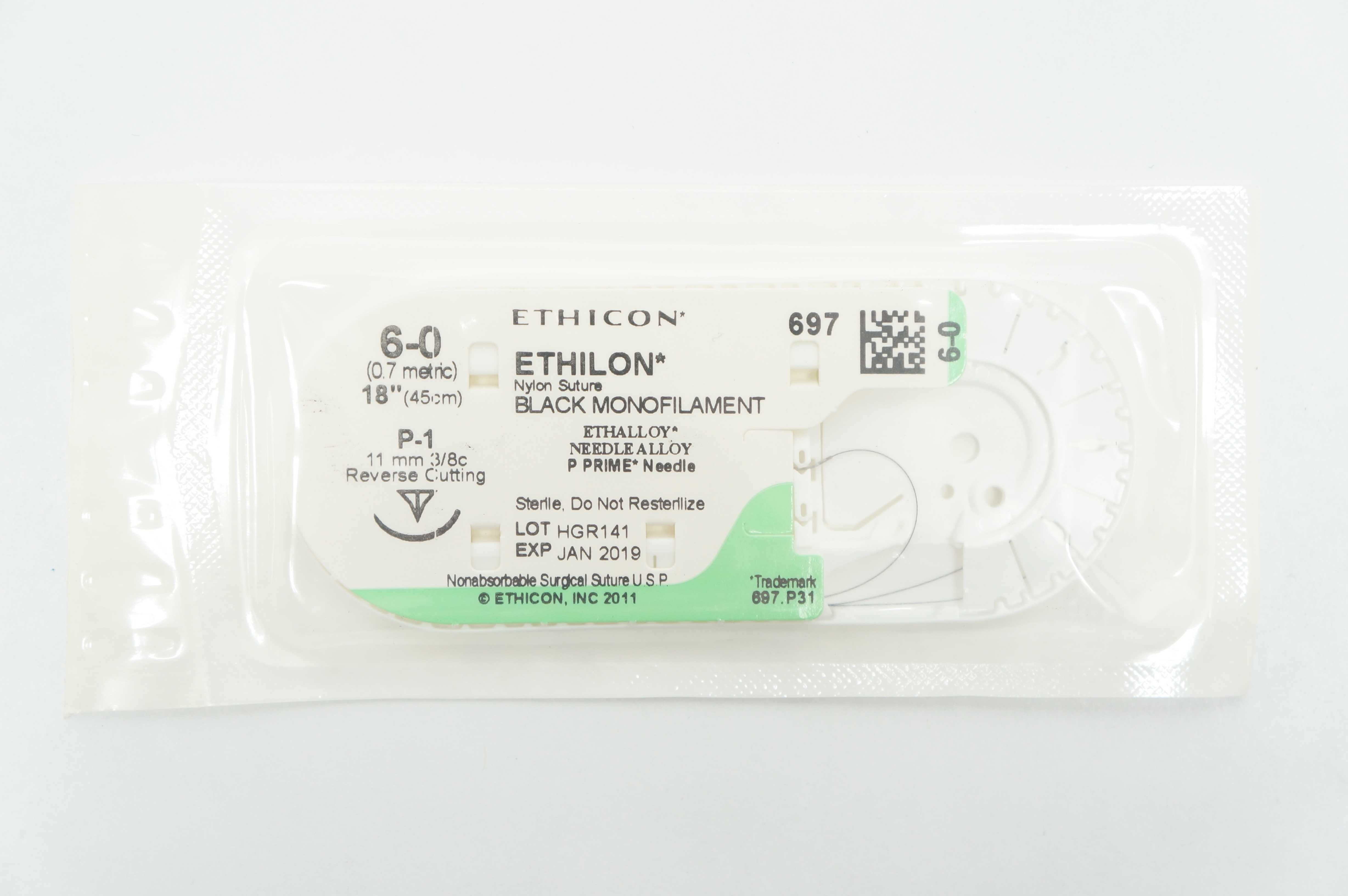 Ethicon 697 6-0 ETHILON, P-1, 11 3/8c, Reverse Cutting, 18inch (x)