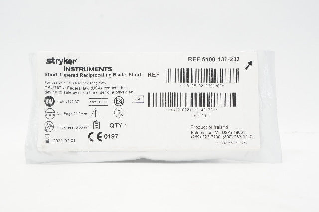 Stryker 5100-137-233 Short Tapered Reciprocating Blade 27.0mm x 0.38mm