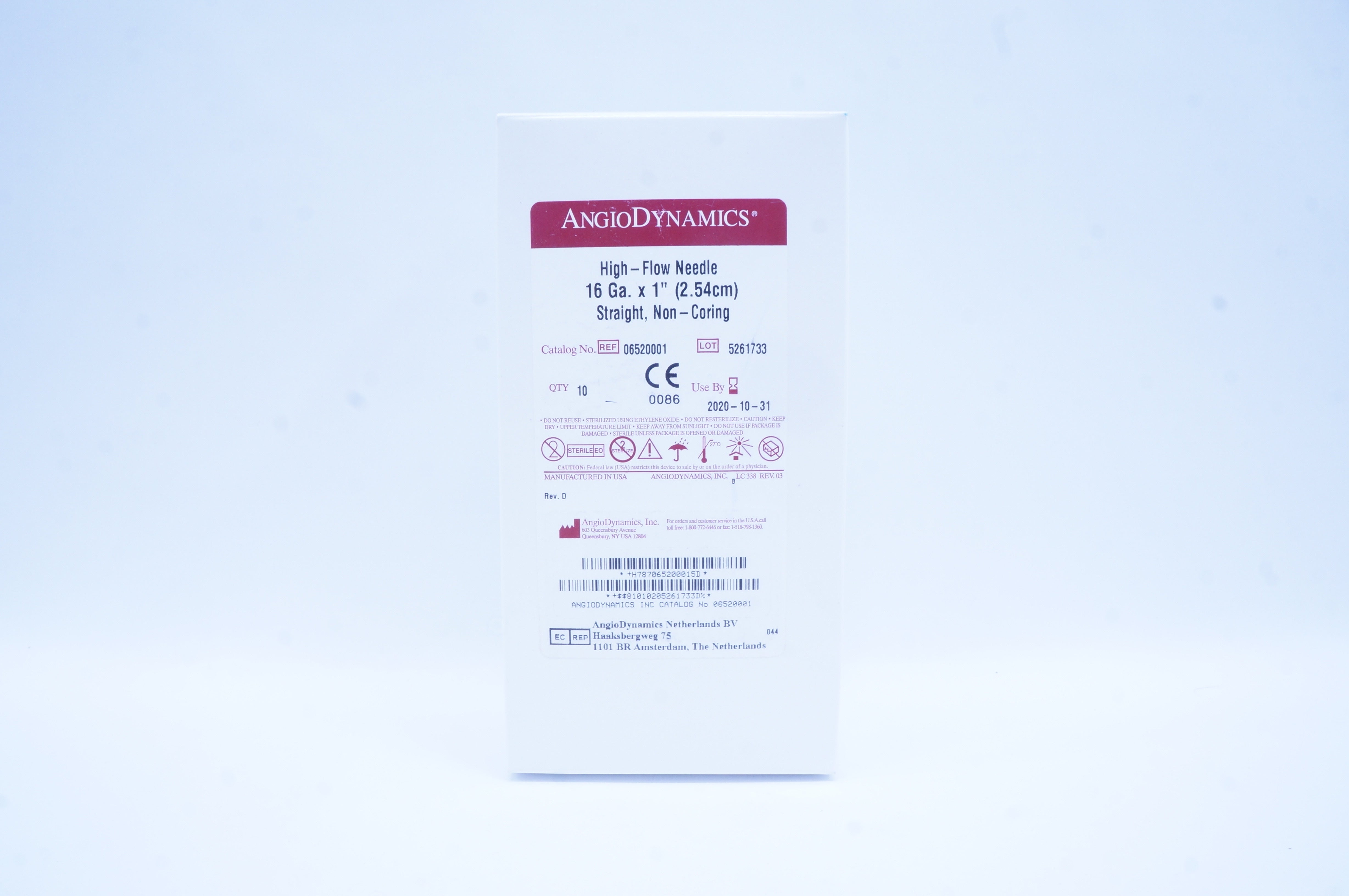 AngioDynamics 06520001 High-Flow Ndle Straight 16Ga x 1 inch (x) - Box of 10