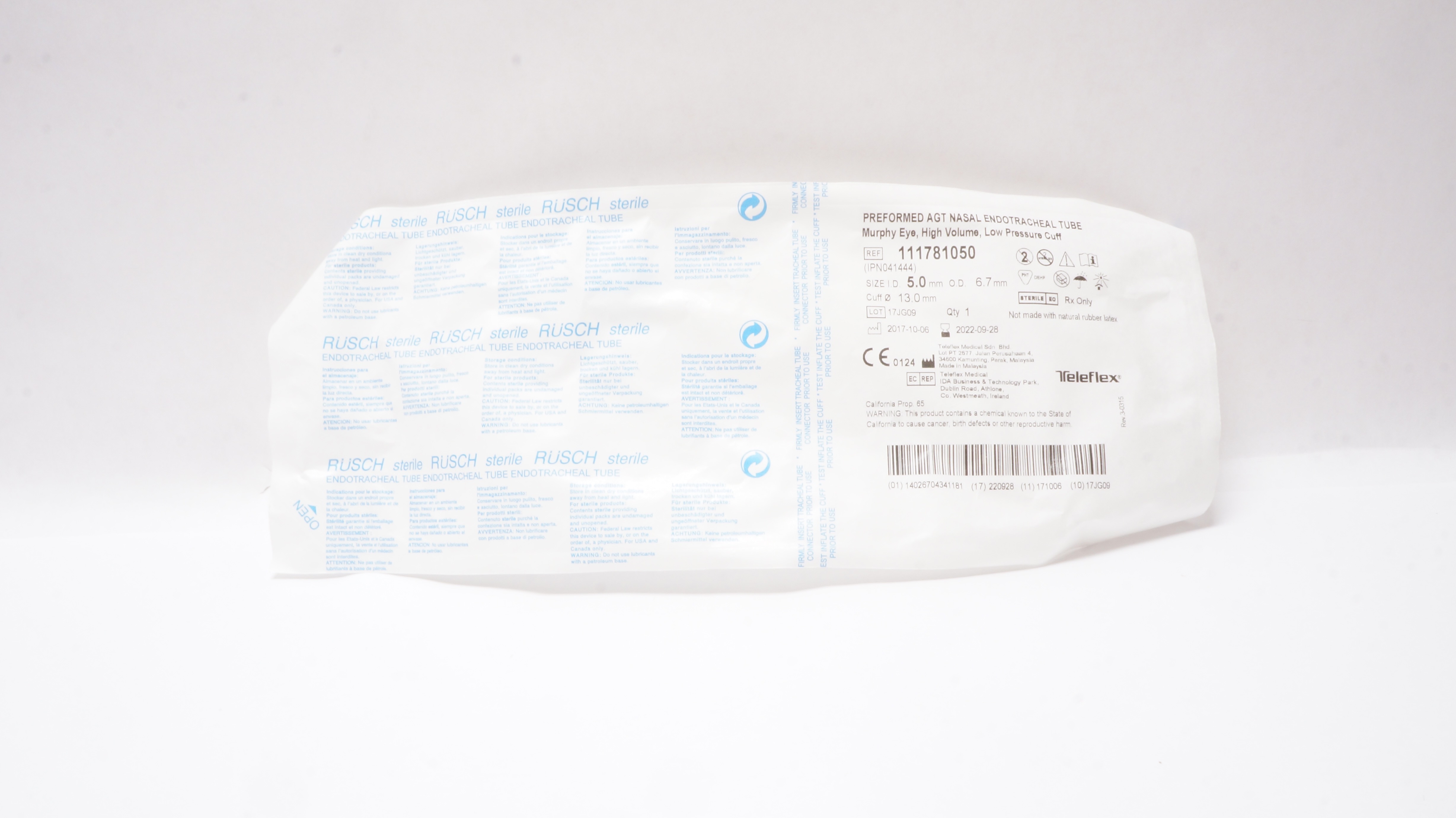 Teleflex 111781050 Preformed AGT Nasal Endotracheal Tube 5.0mm (x)