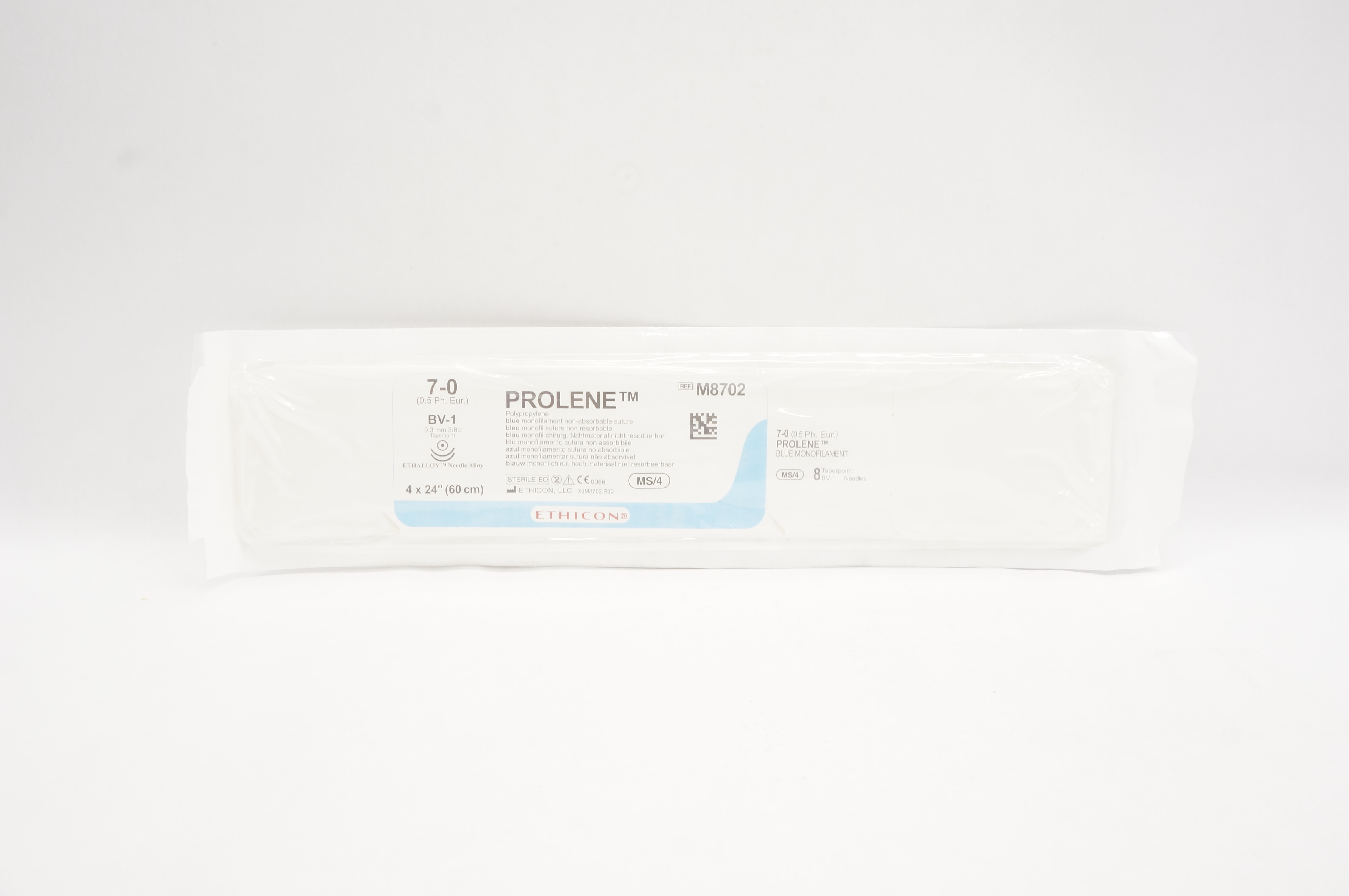 Ethicon M8702 7-0 Prolene BV-1, 9.3mm 3/8c Taper, 24inch