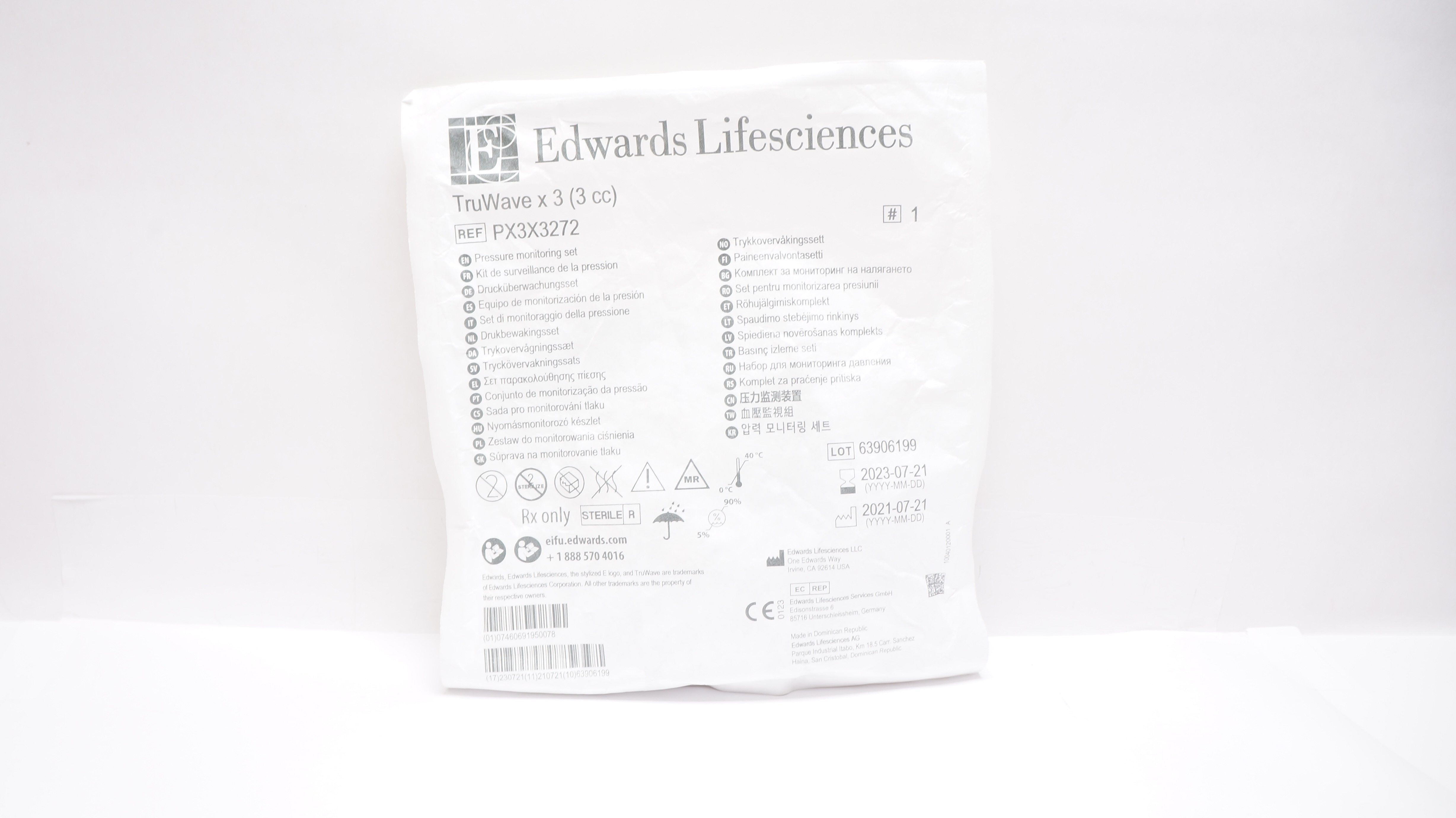 Edwards Lifesciences PX3X3272 Pressure Monitoring Set TruWave x 3cc (x)