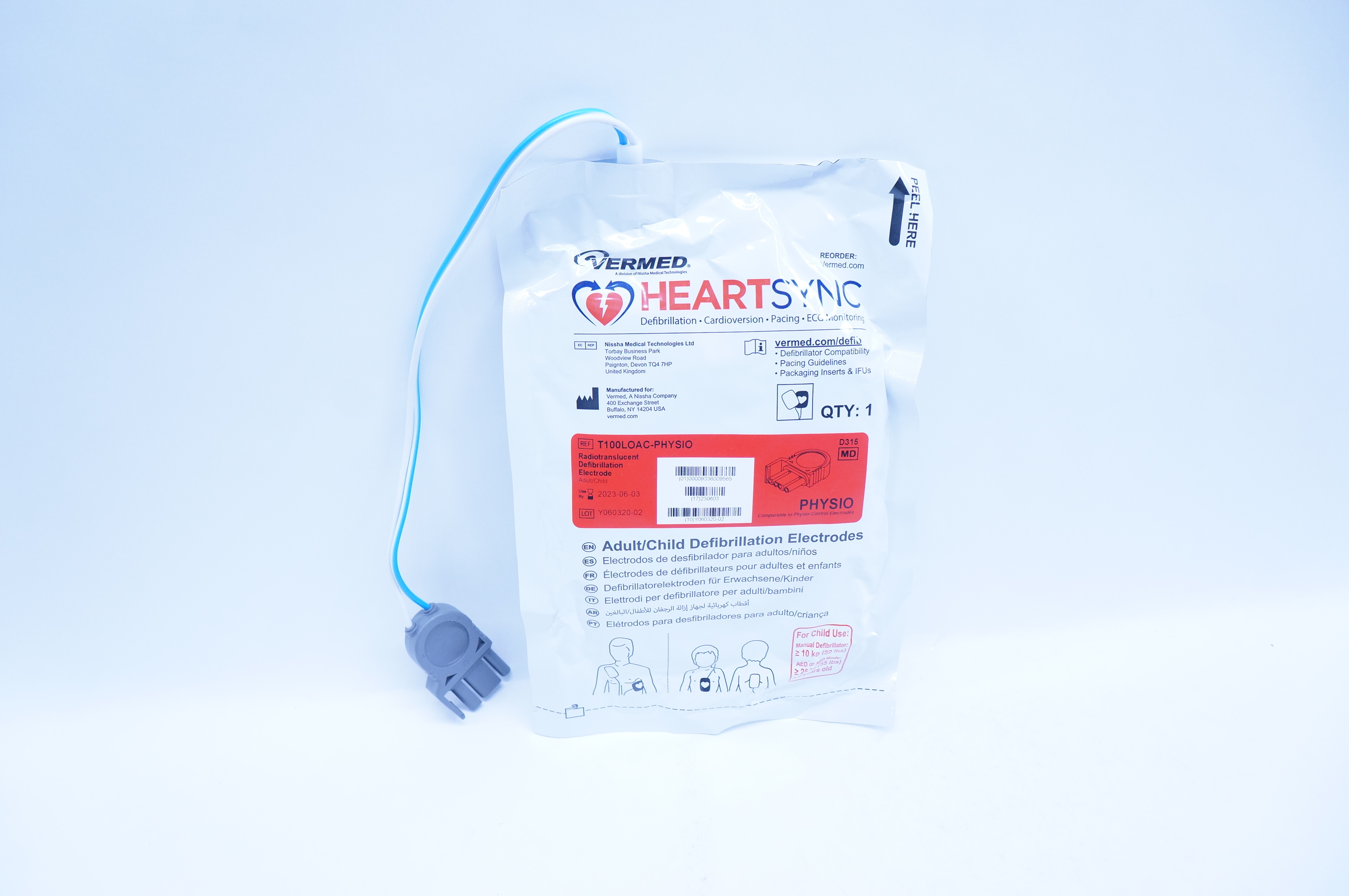 Vermed T100LOAC-PHYSIO HeartSync Adult/Child Defibrillation Electrode