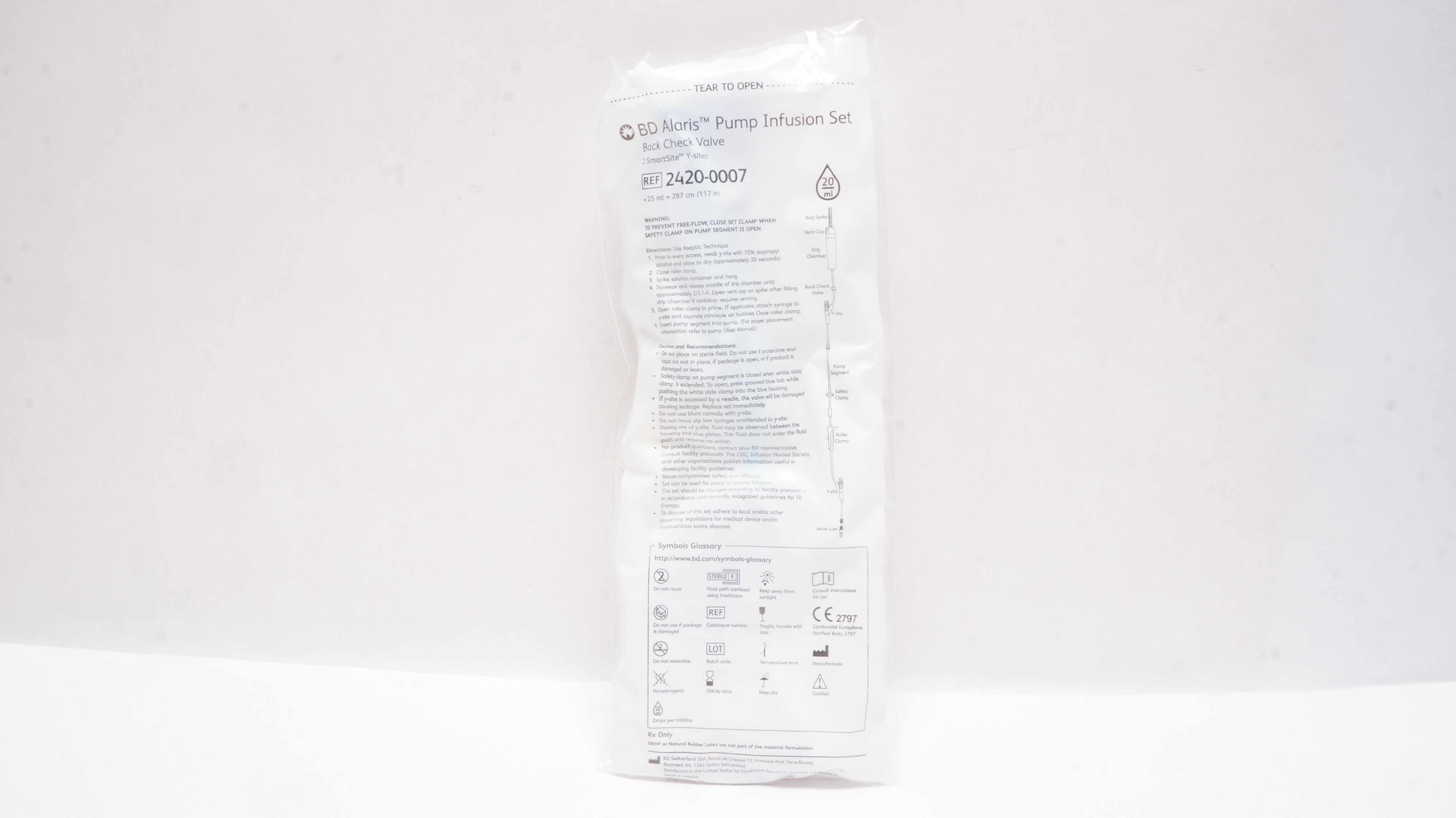 BD 2420-0007 Pump Infusion Set Back Check Valve 117inch x 25ml 20Drops/ml