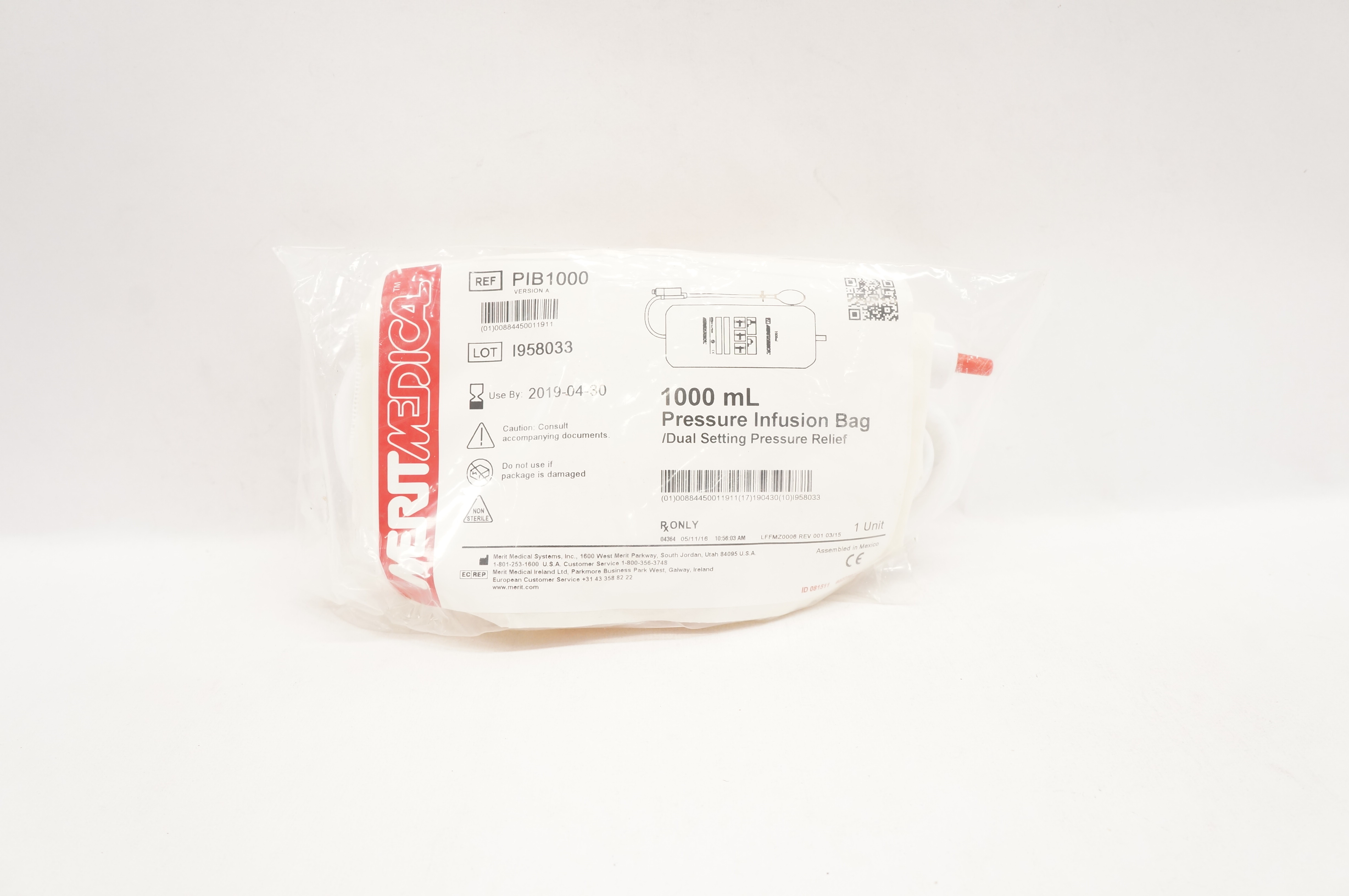 Merit Medical PIB1000 1000mL Pressure Infusion Bag Dual Setting Pressure (x)