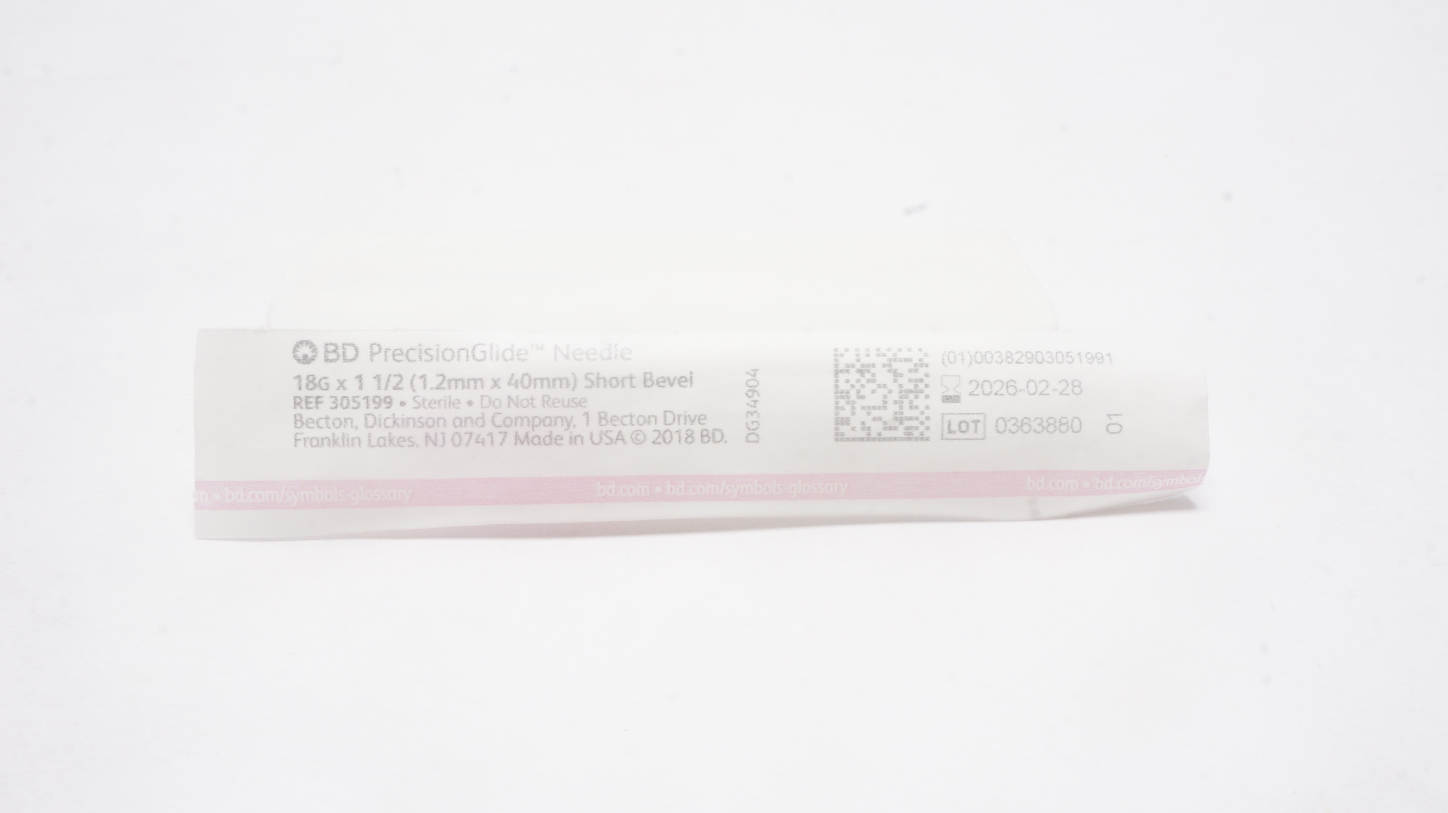 BD 305199 Precision Glide Ndle 18G x 1-1/2inch Short Bevel