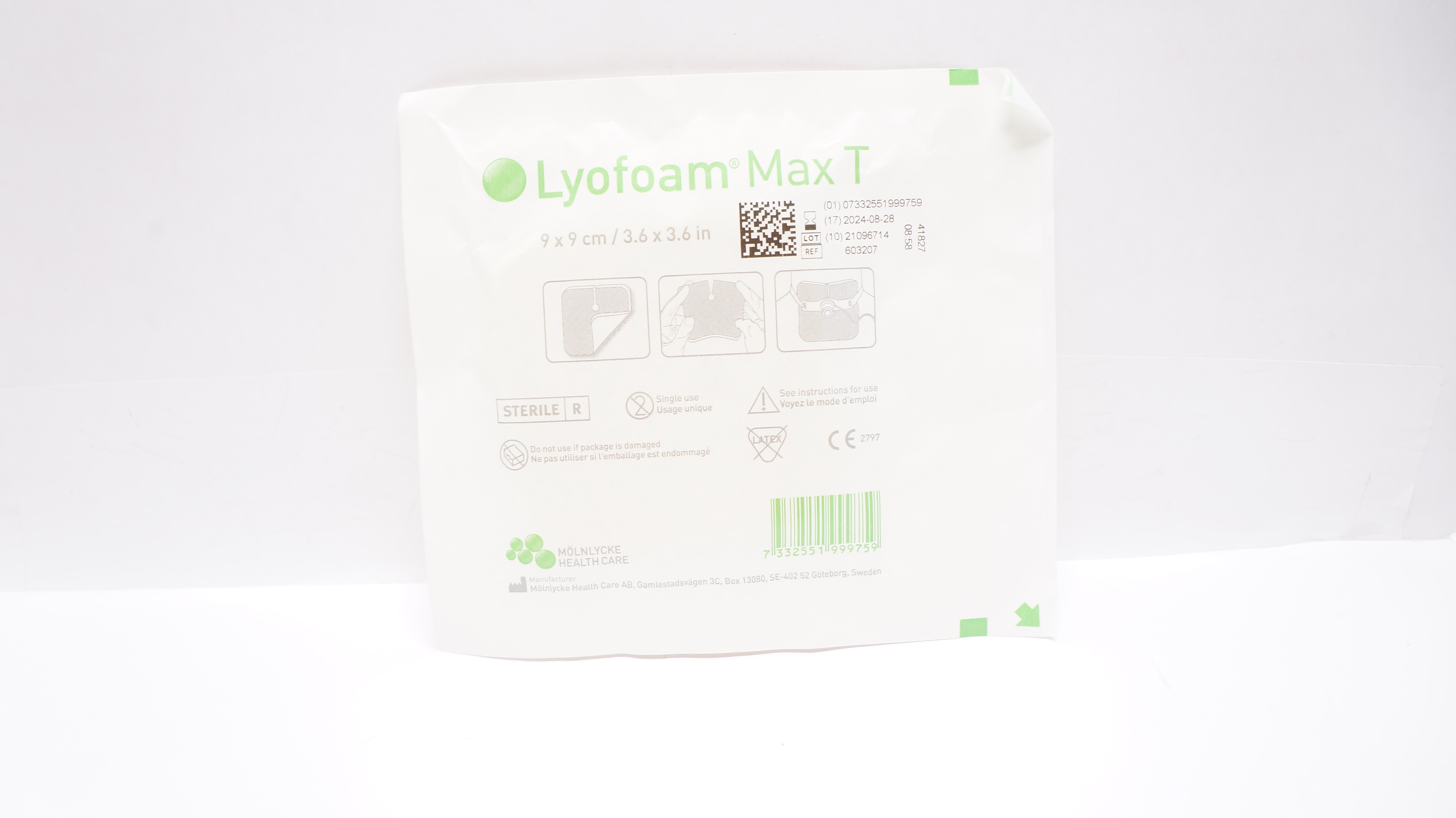 Molnlycke 603207 Lyofoam Max T Absorbent Foam Dressing 3.6inch x 3.6inch