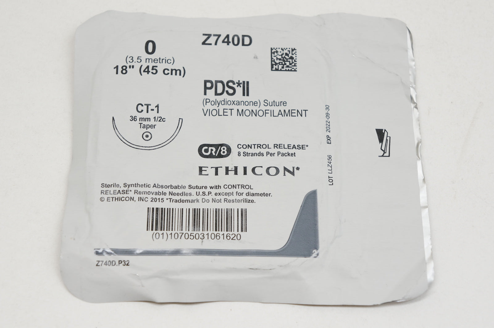 Ethicon Z740D 0 PDS II, CT-1, 36mm 1/2c Taper, 18inch