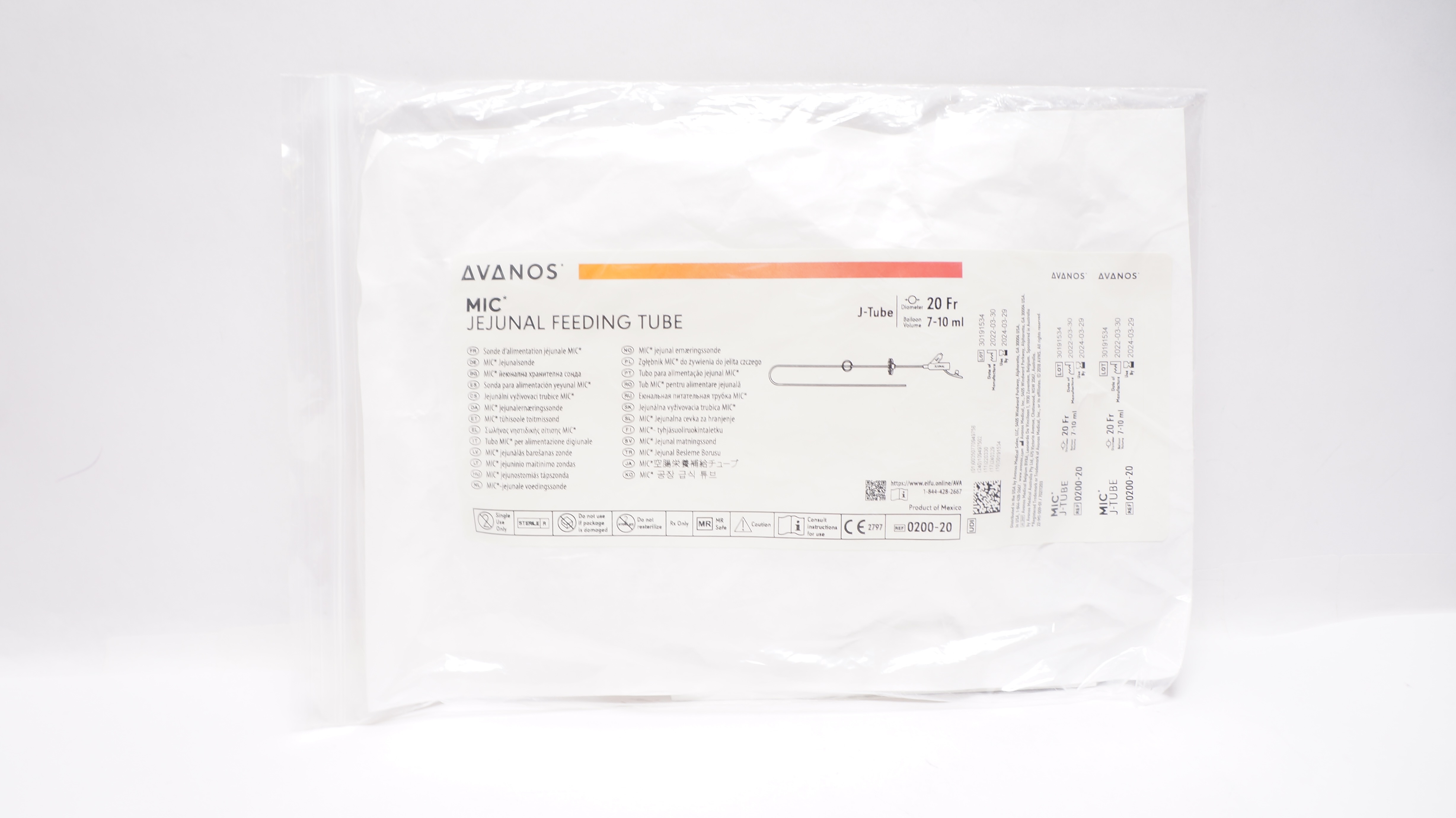 Avanos 0200-20 MIC Jejunal Feeding Tube 20Fr x 7-10mL